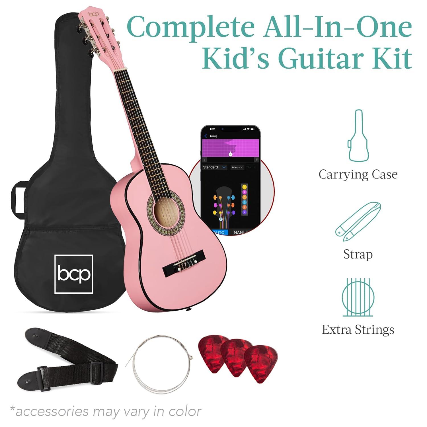 Best Choice Products 30in Kids Acoustic Guitar Beginner Starter Kit w/ Strap, Case, Strings - Pink
