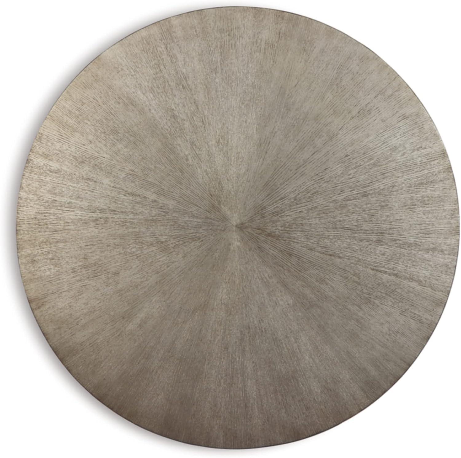 Round Beige and Gold Wood Metal Coffee Table