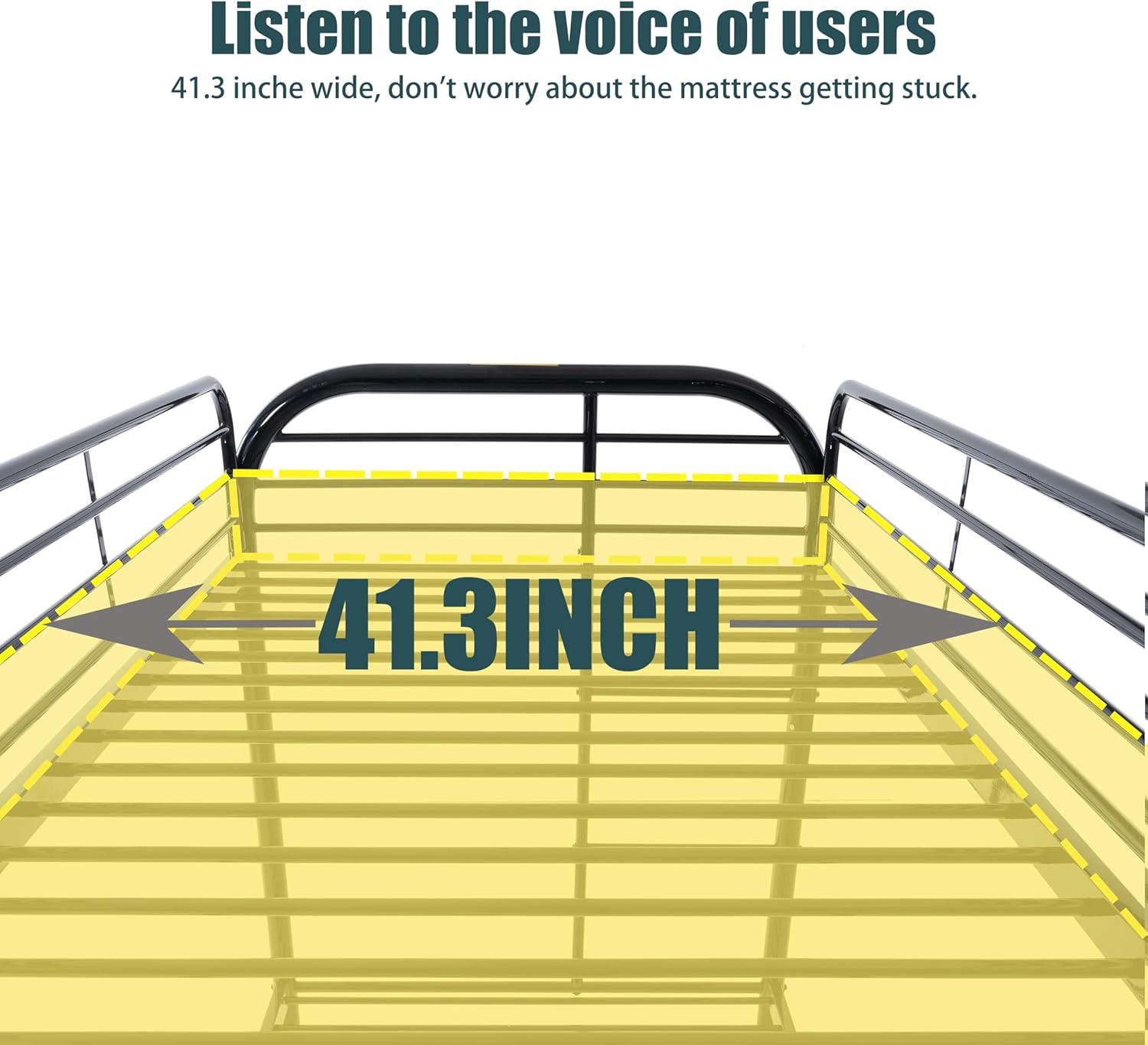 Black Twin Metal Bunk Bed with Safety Rails and Storage Drawer