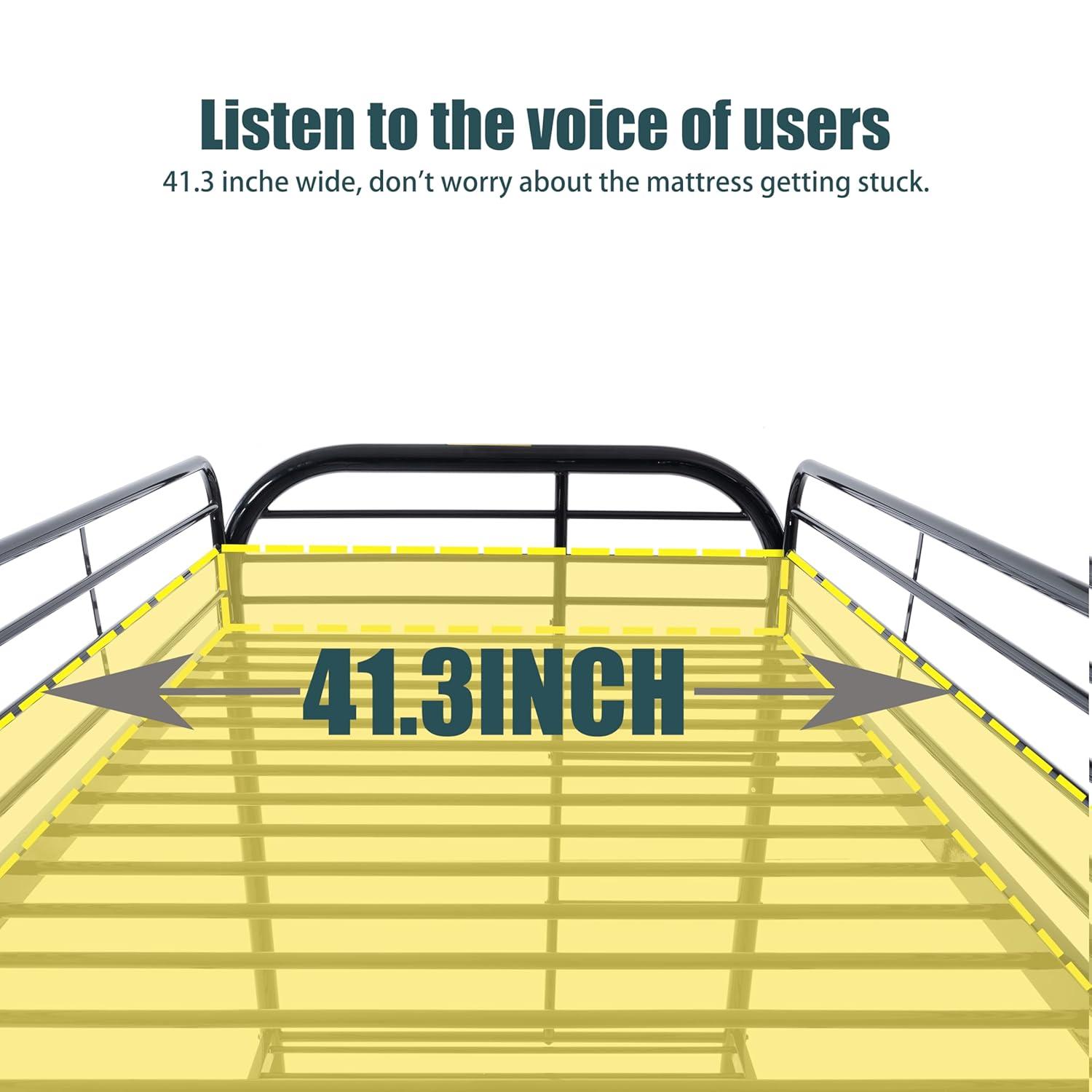 Black Twin Metal Bunk Bed with Safety Rails and Storage Drawer