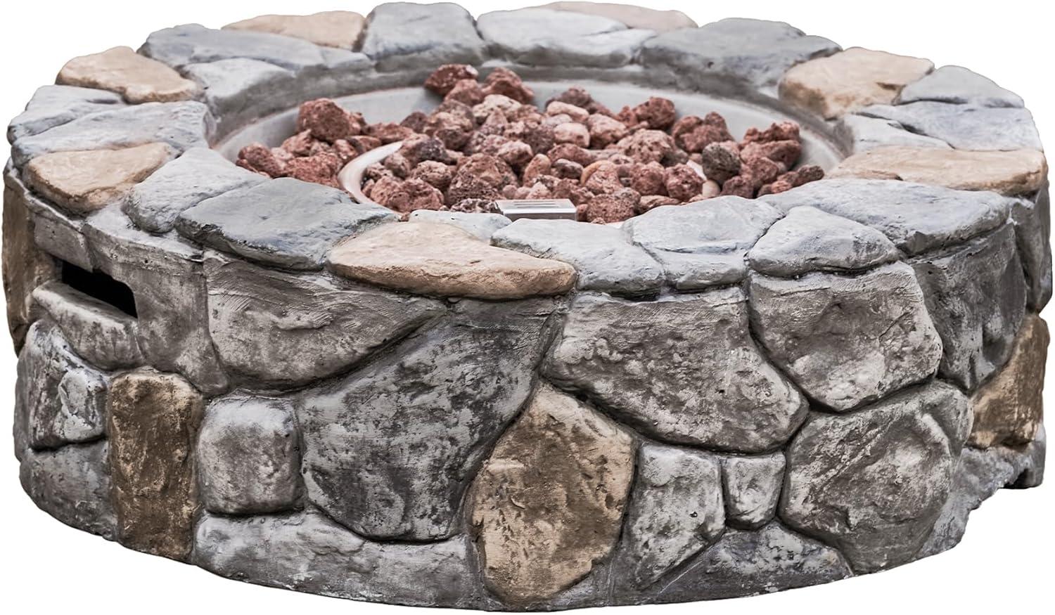 Grayson 28" Outdoor Round Stone Propane Gas Fire Pit - Teamson Home