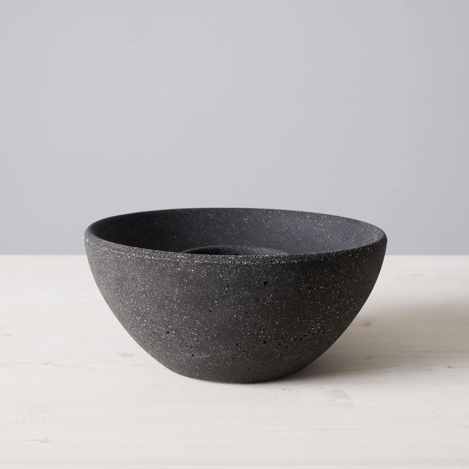 Graphite Concrete Gel Fuel Fire Bowl with River Stones