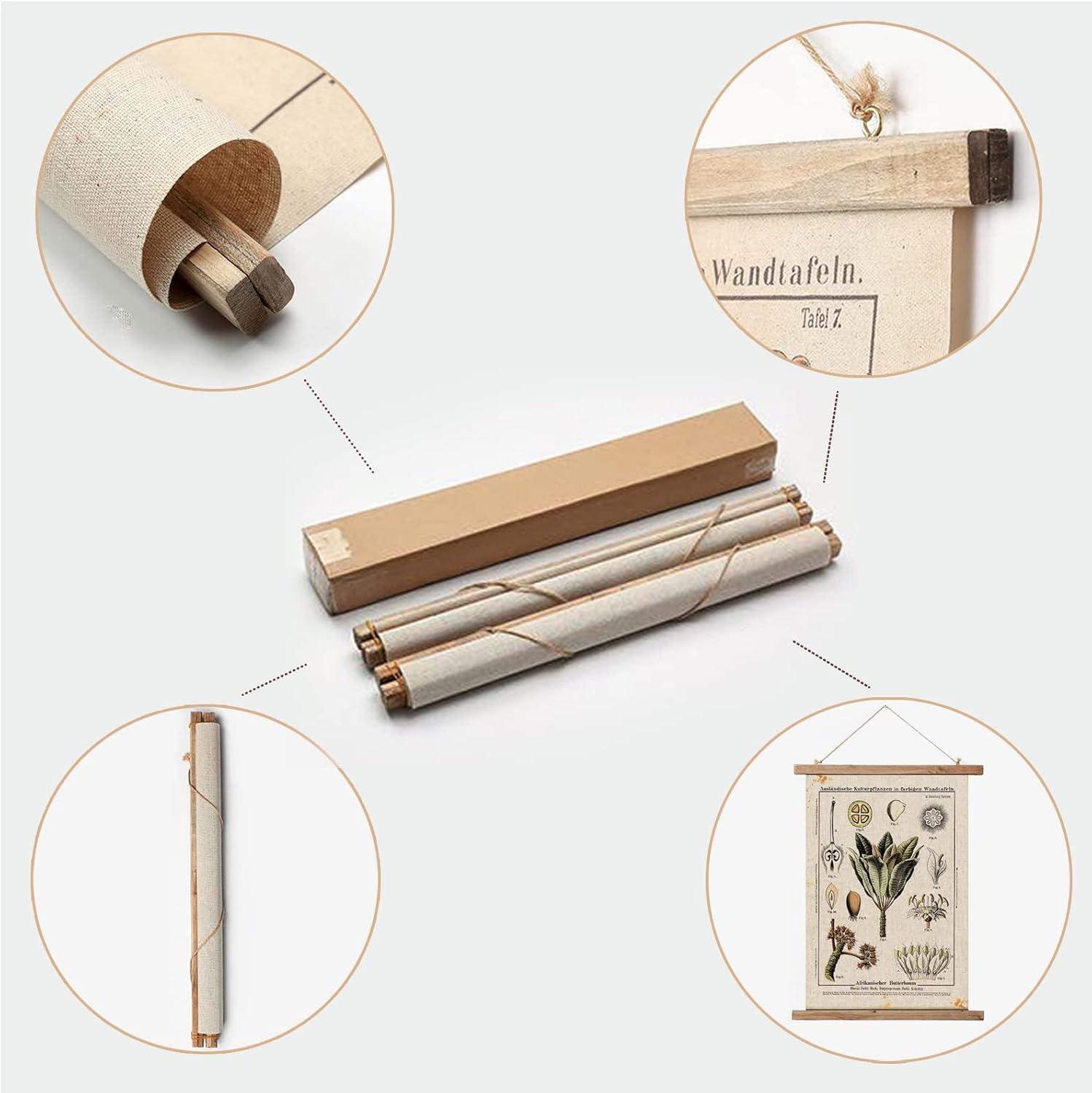 Vintage Illustrative Reference Plant Hanging Poster, Retro Style of Botanical Wall Art Prints, Printed on Linen with Wood Frames, Ready to Hang