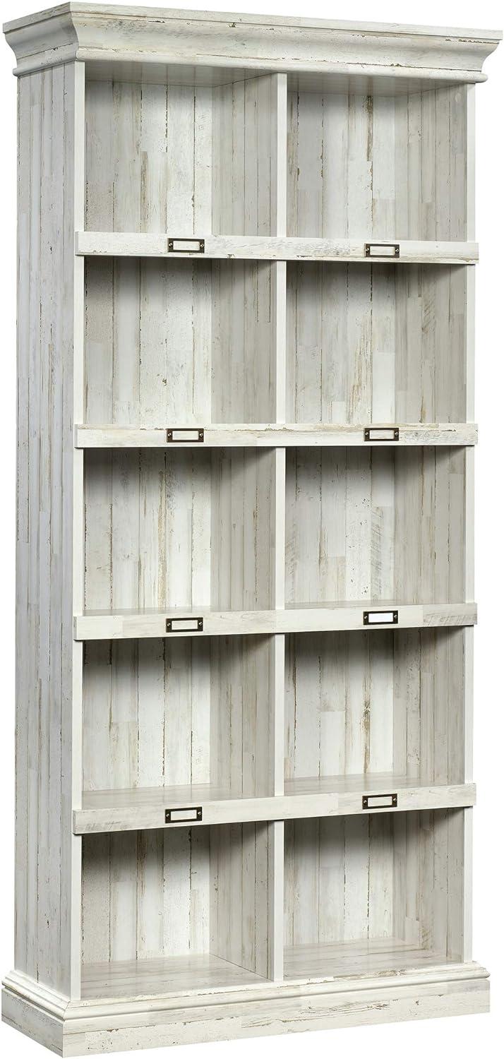 Elegant White Plank Wood Bookcase with 10 Cubbies and ID Labels