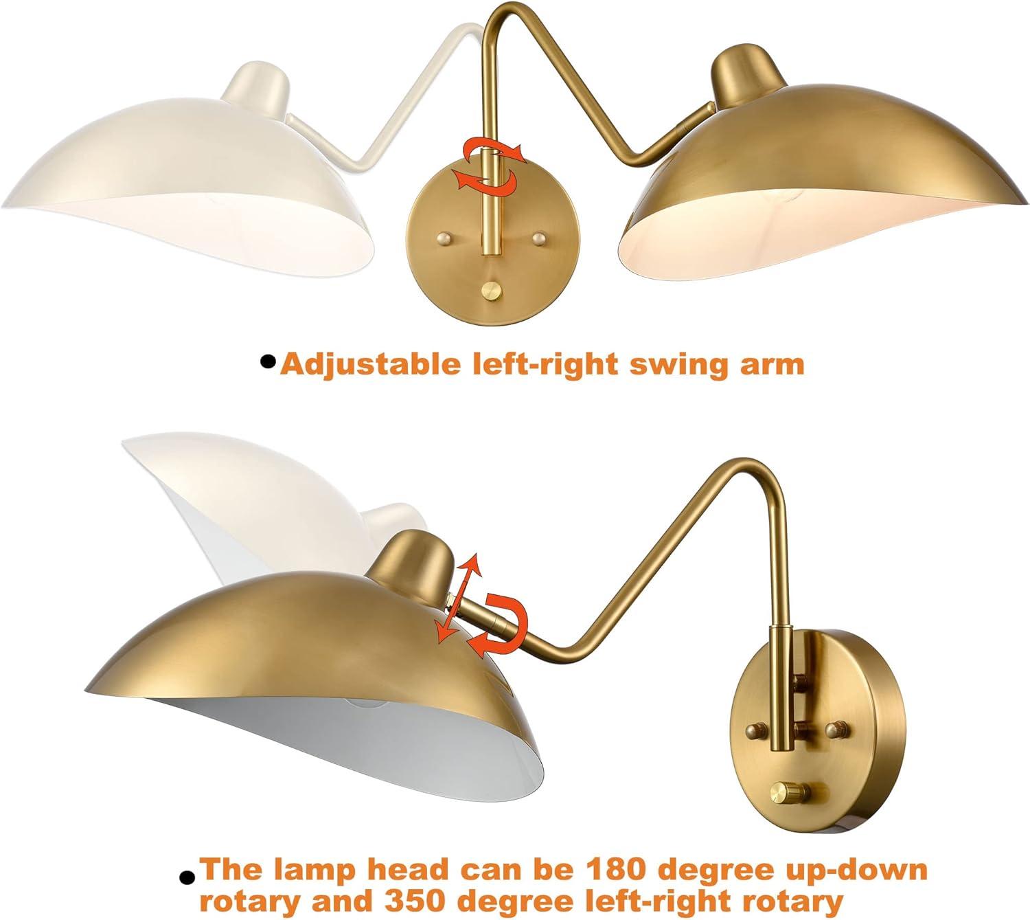 Plug-in Wall Sconce Gold Swing Arm Wall Sconce Brass Wall Lamp with on/Off Switch for Bedroom Set of 2