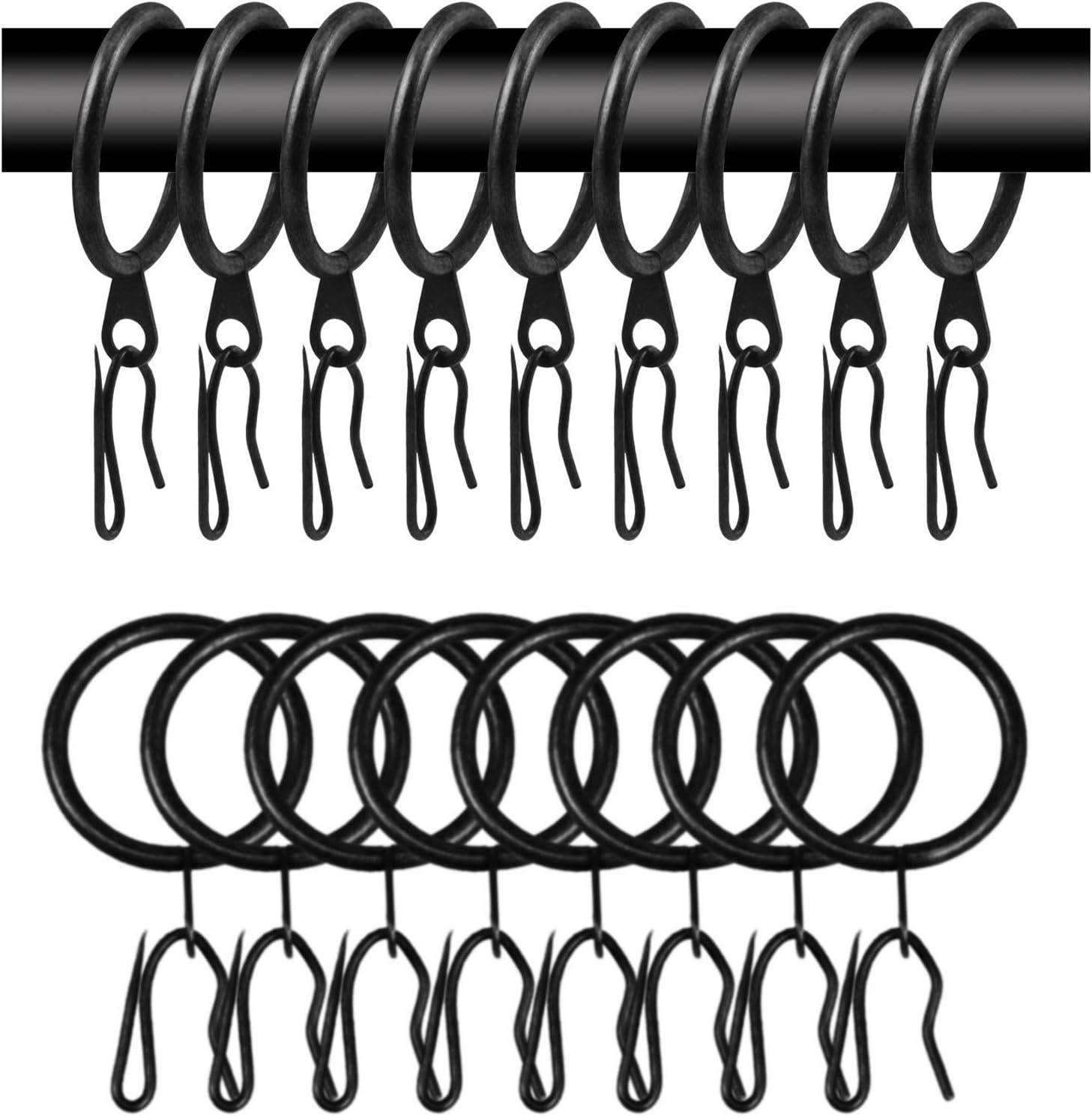 Black Metal Curtain Drapery Rings with Hooks Set, 30 mm, 40 Pcs