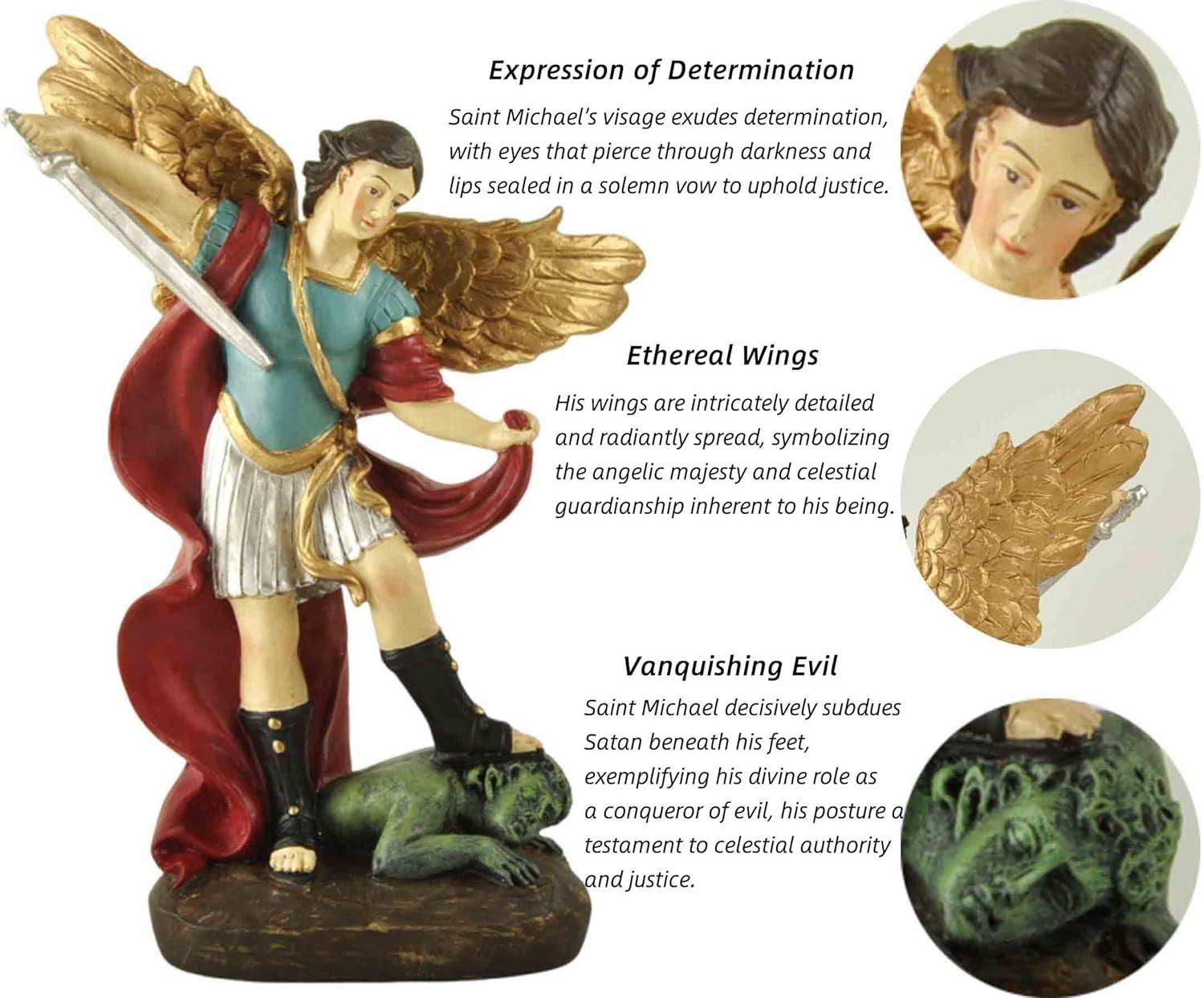 San Miguel Archangel Statue - Saint Michael Statue Miguel Archangel Statue Defeated Lucifer Tramples Demon Statue, Religious Collectible Angel Sculpture, 5.31 Inch