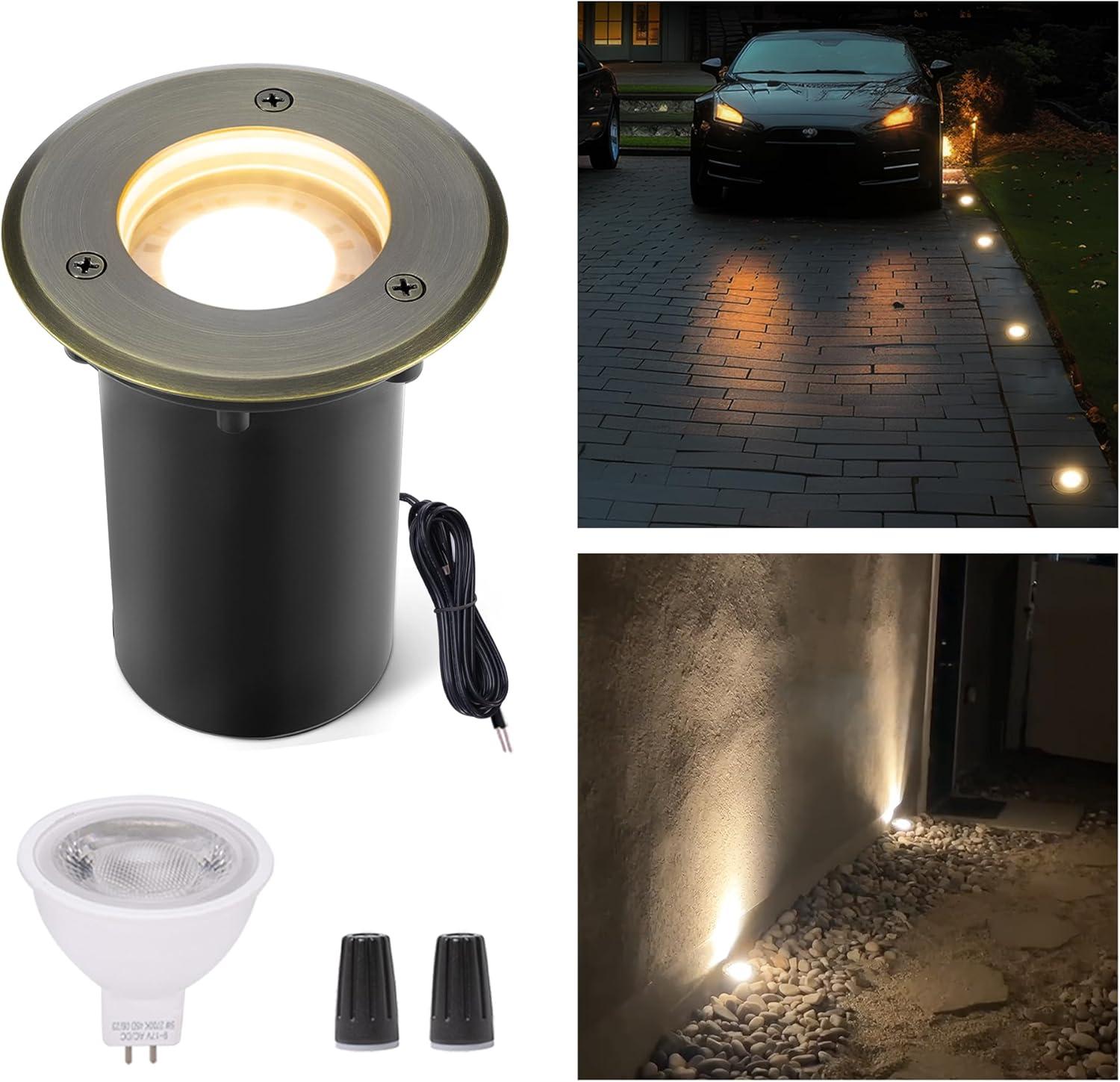 Brass and Black Low Voltage Waterproof In-Ground Well Light