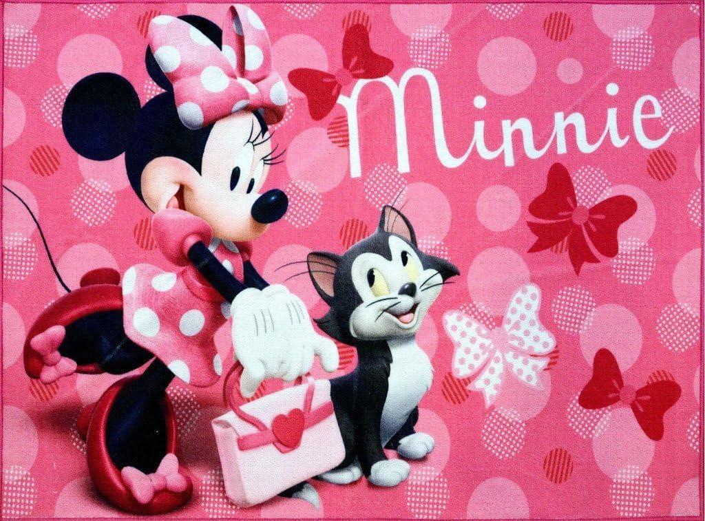 Licensed Disney Minnie Mouse Pink Ivory Polyester Youth Digital Printed Non-Slip Area Rug