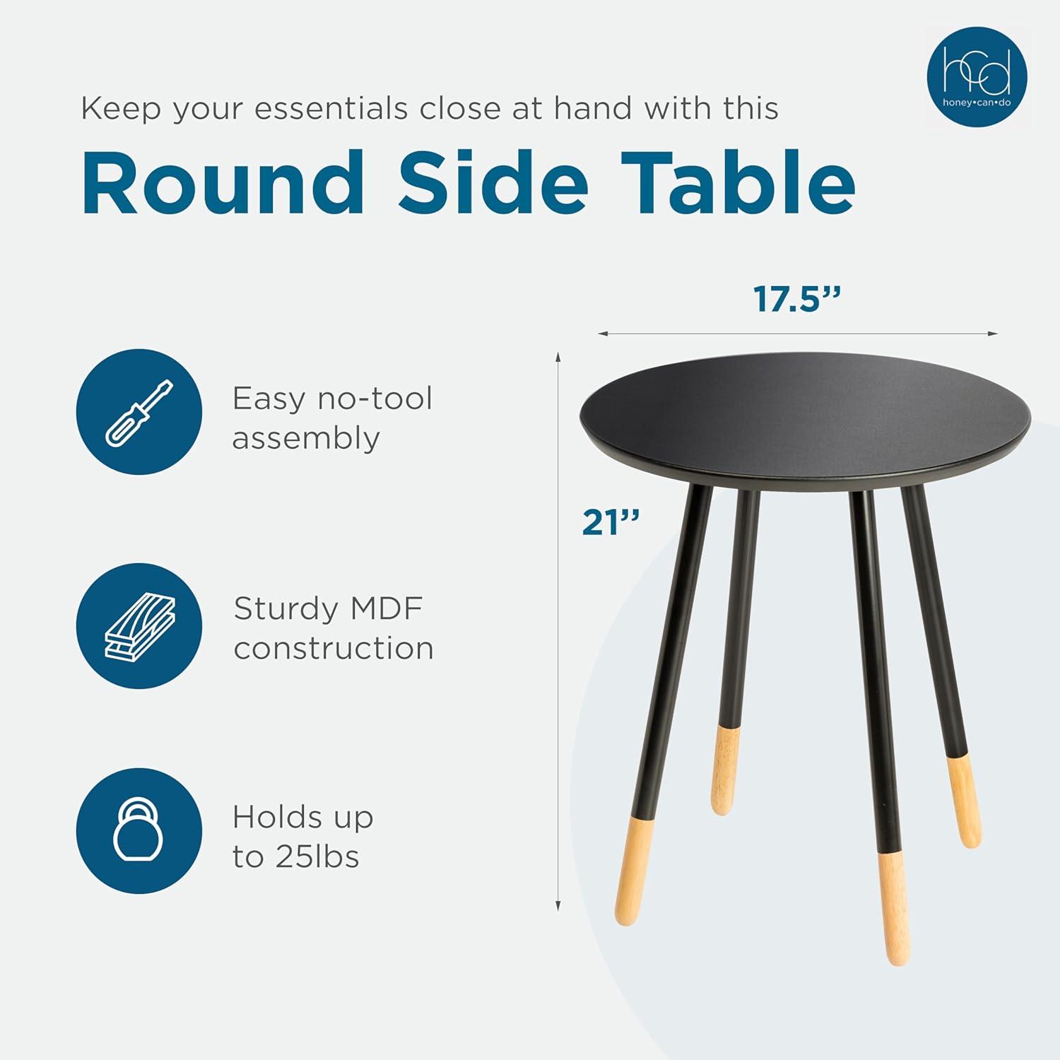 Honey-Can-Do MDF Round End Table, Black/Natural