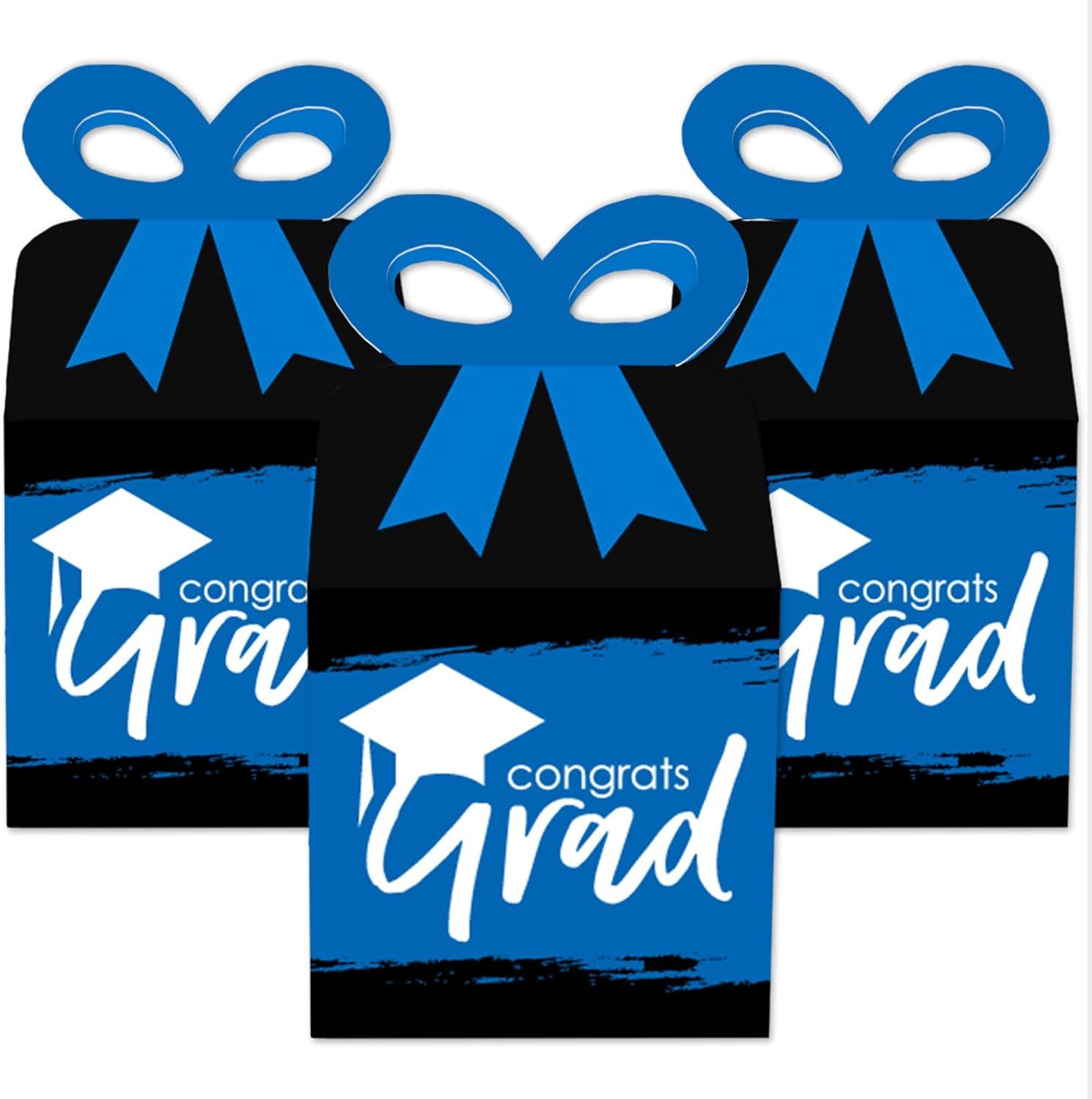 Big Dot of Happiness Blue Grad - Best is Yet to Come - Square Favor Gift Boxes -  Royal Blue Graduation Party Bow Boxes - Set of 12