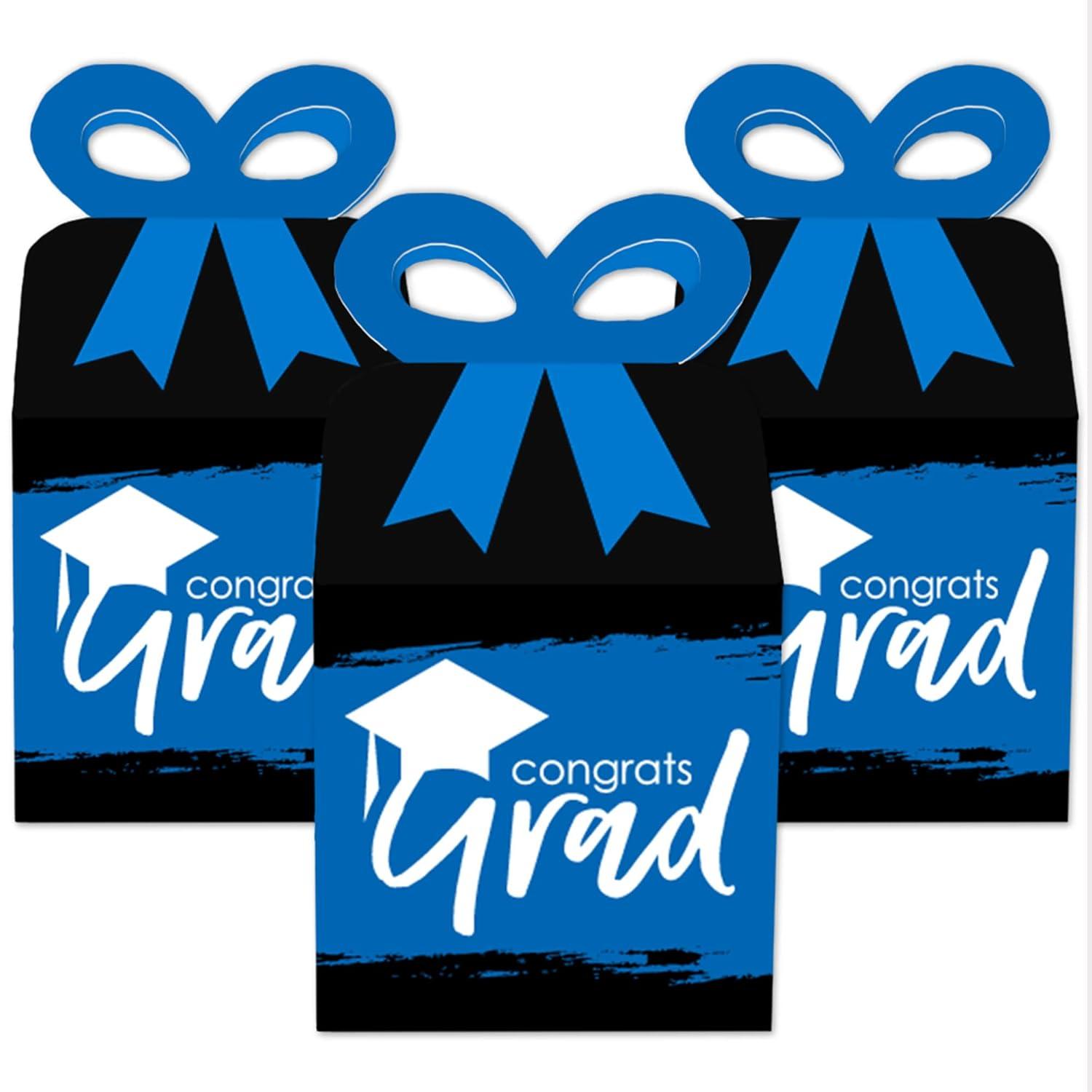 Big Dot of Happiness Blue Grad - Best is Yet to Come - Square Favor Gift Boxes -  Royal Blue Graduation Party Bow Boxes - Set of 12