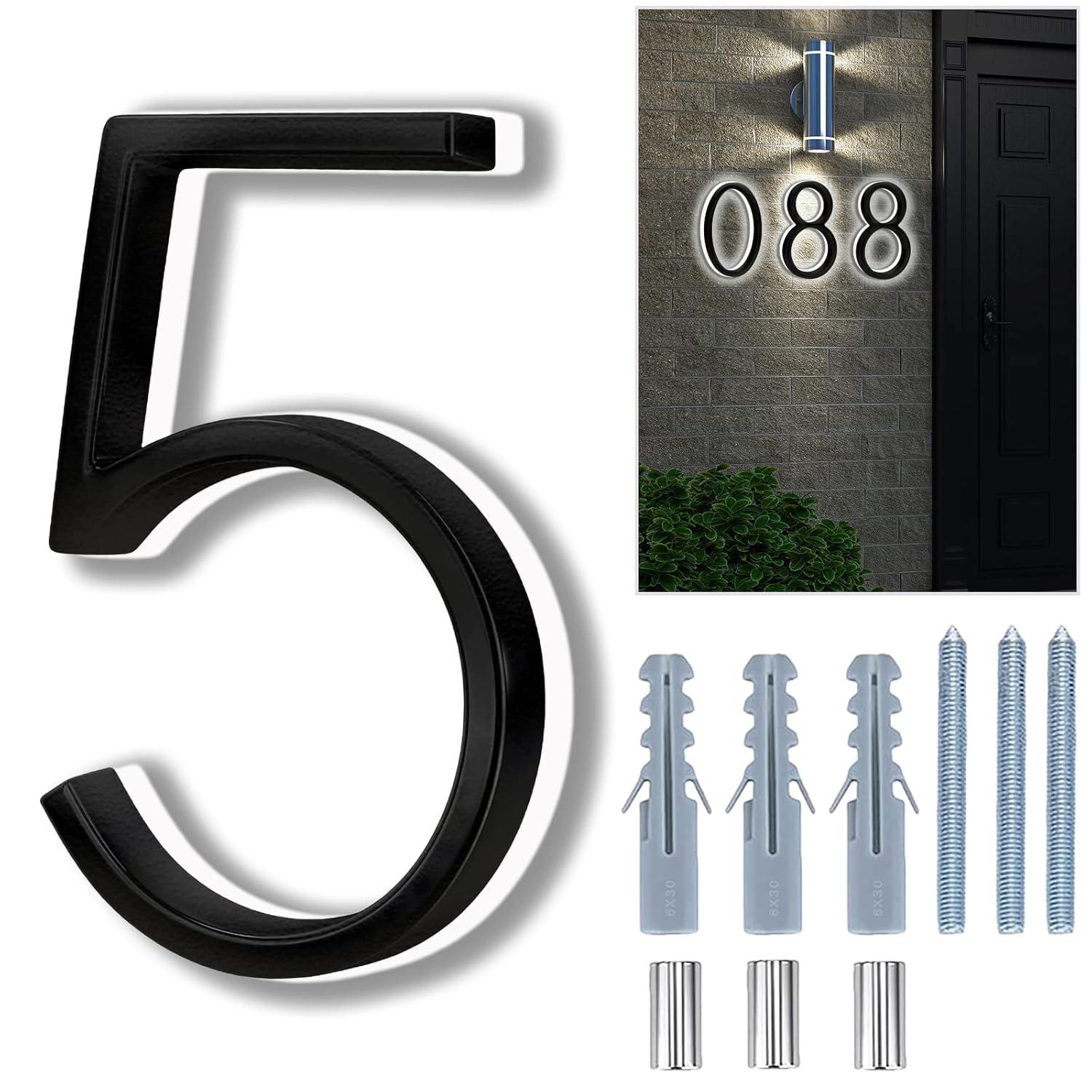 8 Inch Black Stainless Steel LED Backlit Floating House Number