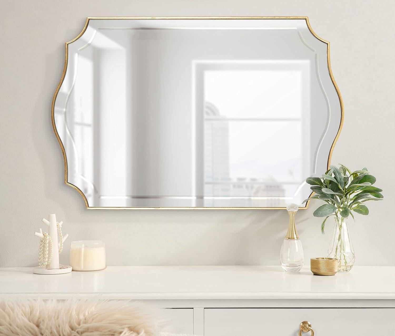 20" x 30" Hollyn Decorative Framed Wall Mirror Gold - Kate & Laurel All Things Decor: Chic Scalloped Edge, Hangs Both Ways
