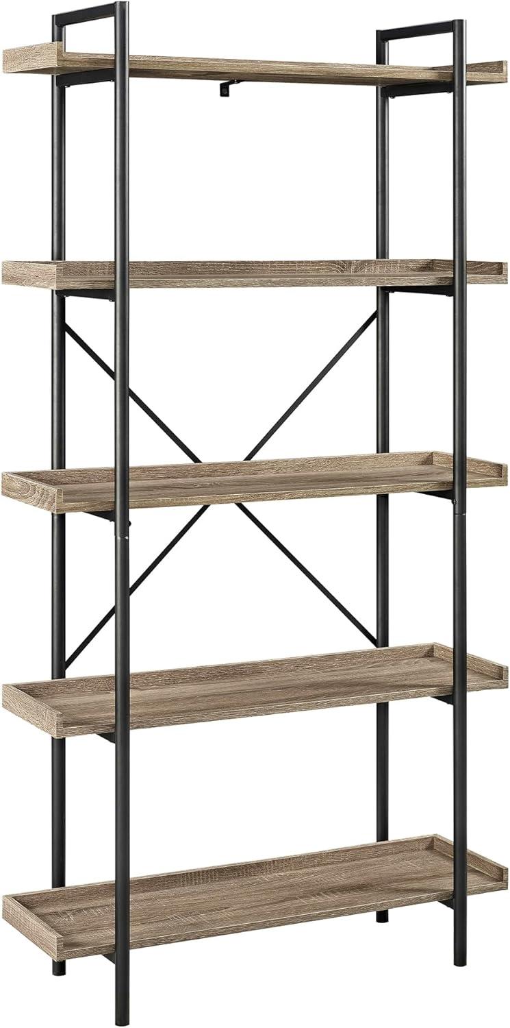 Walker Edison 5 Shelf Industrial Wood Metal Bookcase Tall Bookshelf Storage Home Office, 68 Inch, Driftwood