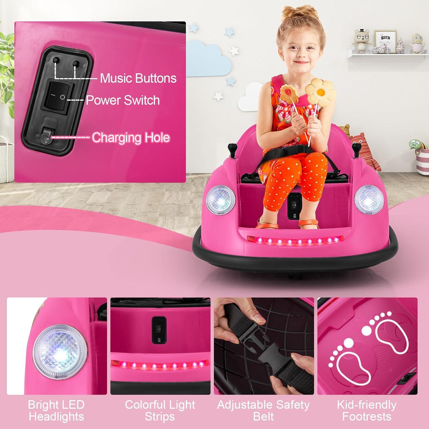 Gymax 12V Electric Kids Ride on Bumper Car Battery Powered Bumping Car w/ Remote Control Pink