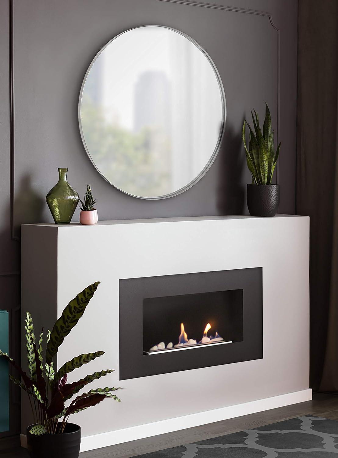 Kate & Laurel All Things Decor 28" Rollo Round Wall Mirror Silver: Modern Metal Frame, No Assembly Required