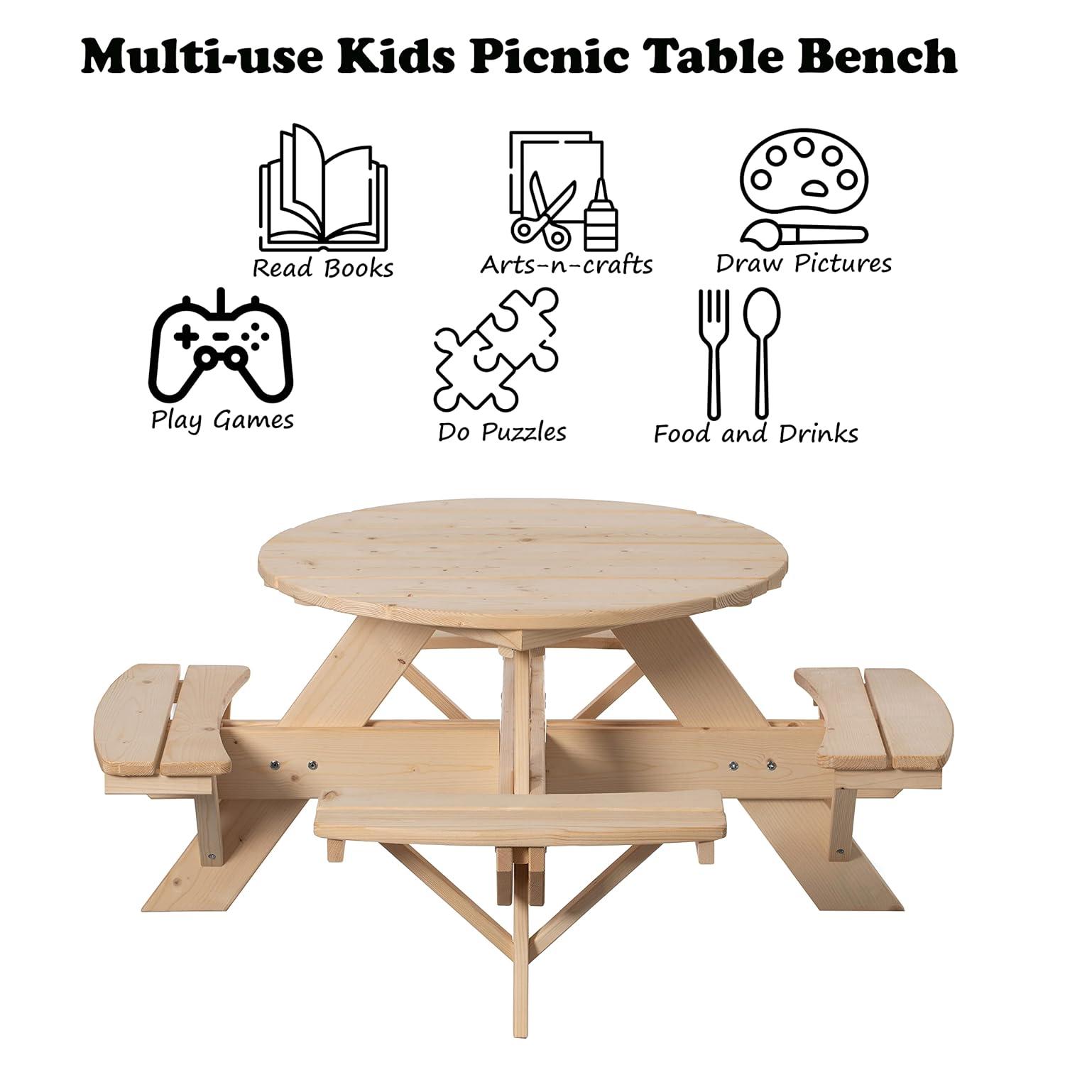 Isabelle & Max™ Admeto Wooden Kids Round Picnic Table Bench, Outdoor Children's Backyard Table, Crafting, Dining, and Playtime Patio Table