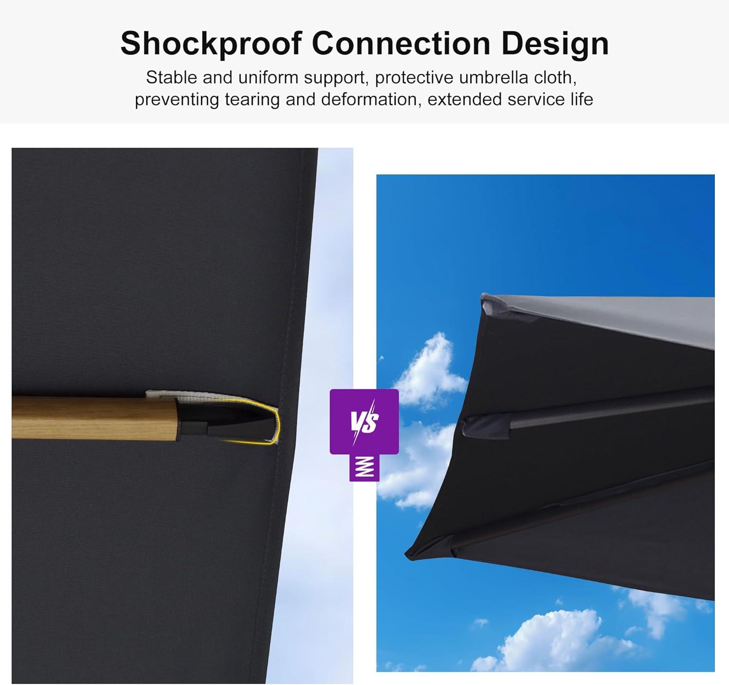 PURPLE LEAF 10FT Patio Umbrella Square Cantilever Umbrella Teak Finished Aluminum Frame Large Windproof Offset Outdoor Sun Umbrellas for Beach Pool Deck, Grey