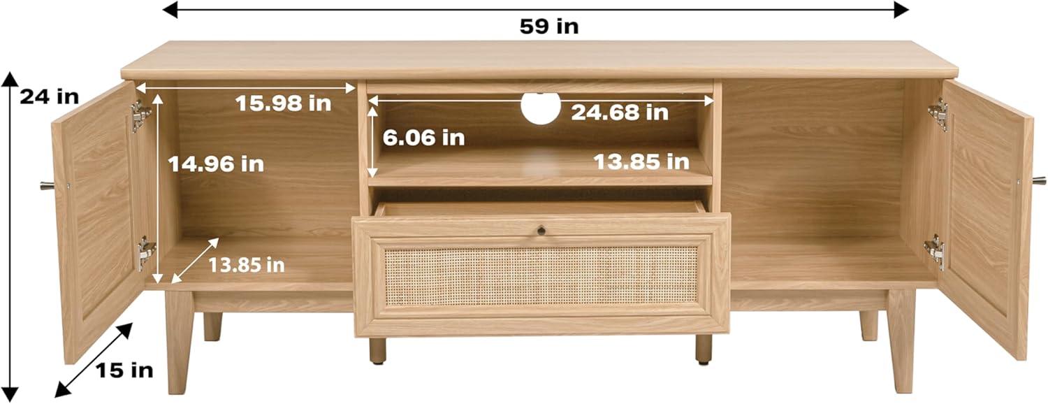 JONATHAN Y TVS1002A Finley 59 in. Farmhouse Caned TV Stand with Drawer and Storage Doors Fits TVs up to 65 in. with Cable Management