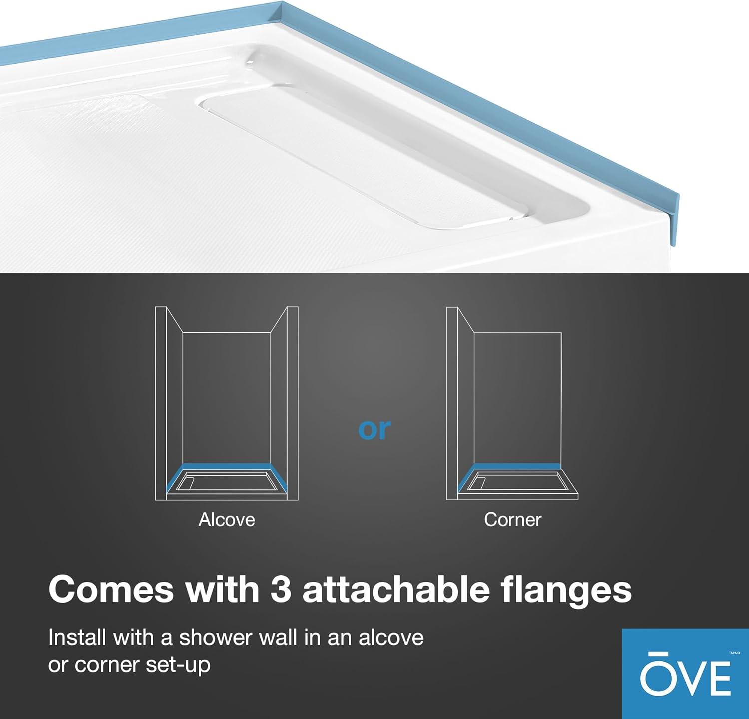 Ove Decors 15SBR-OLIV38-WHTWM OVE Decors 38" x 36" Rectangle Shower Base Pan, White Acrylic, Center Drain, Reversible Design