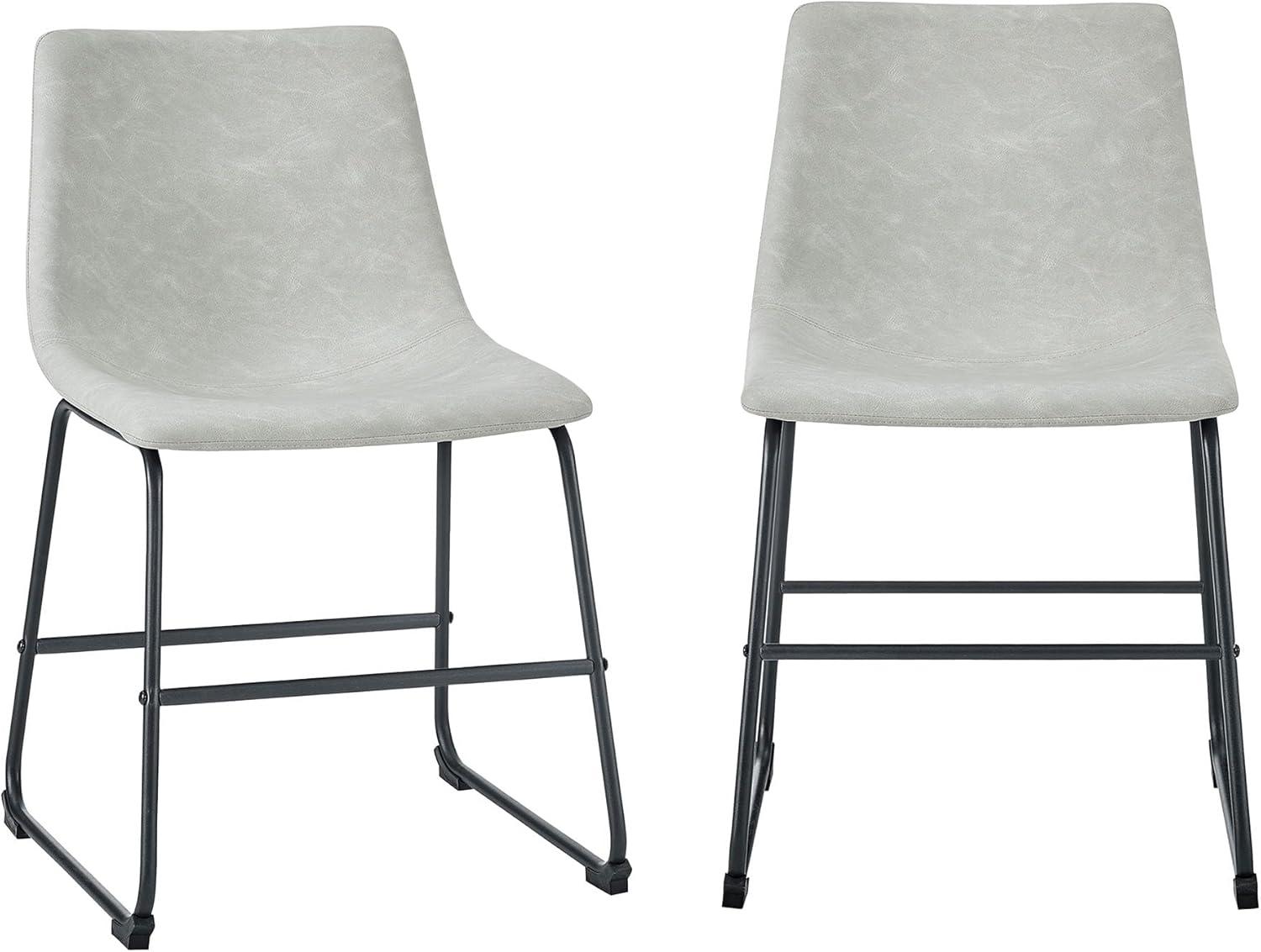ONKER  Douglas Urban Industrial Faux Leather Armless Dining Chairs, Set of 2, Grey