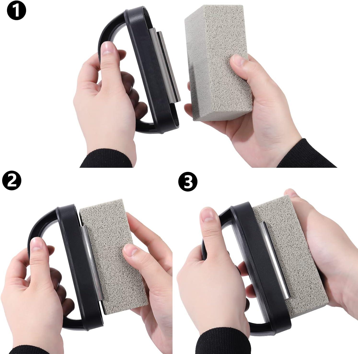 Blackstone Griddle Cleaning Brick Block Heavy Duty Grill Cleaning Stone Bricks Non Scratch Flat Top Seasoning Stone Griddle Scrubber Cleaner Remove Greases Stains Residue -3 Pack with Handle