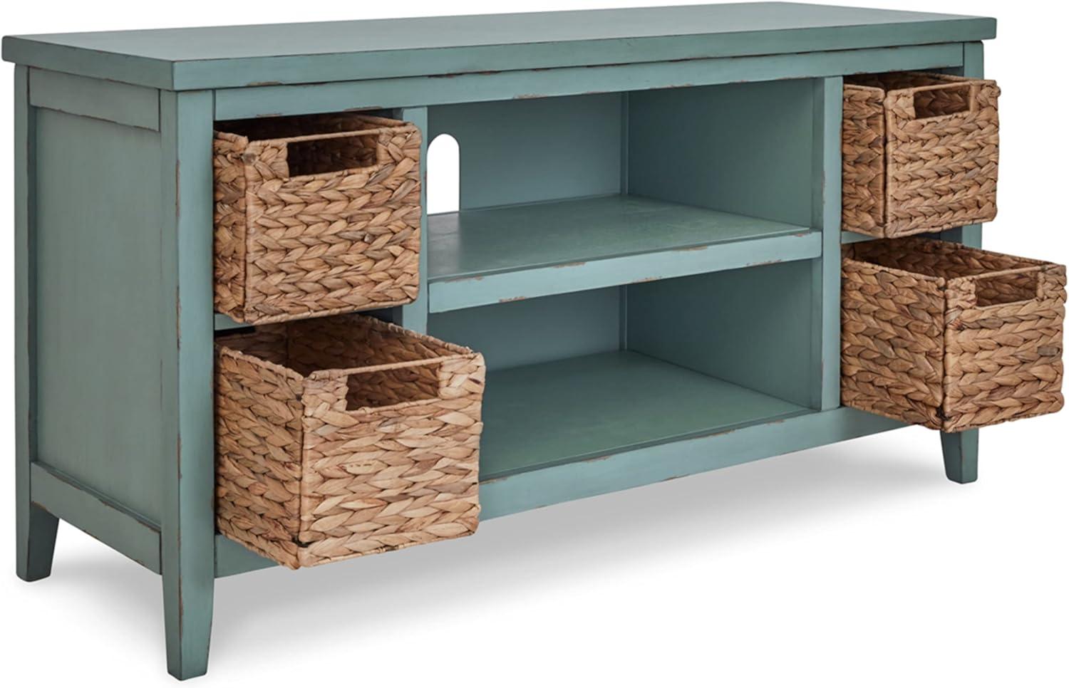 Black Transitional TV Stand with Baskets and Shelves