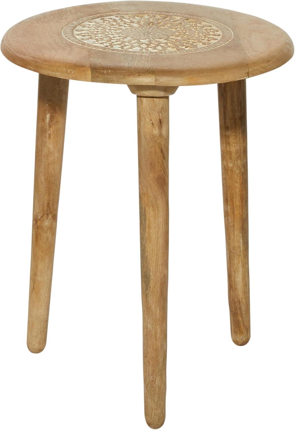 Traditional Mango Wood Carved Tripod Accent Table Brown - Olivia & May