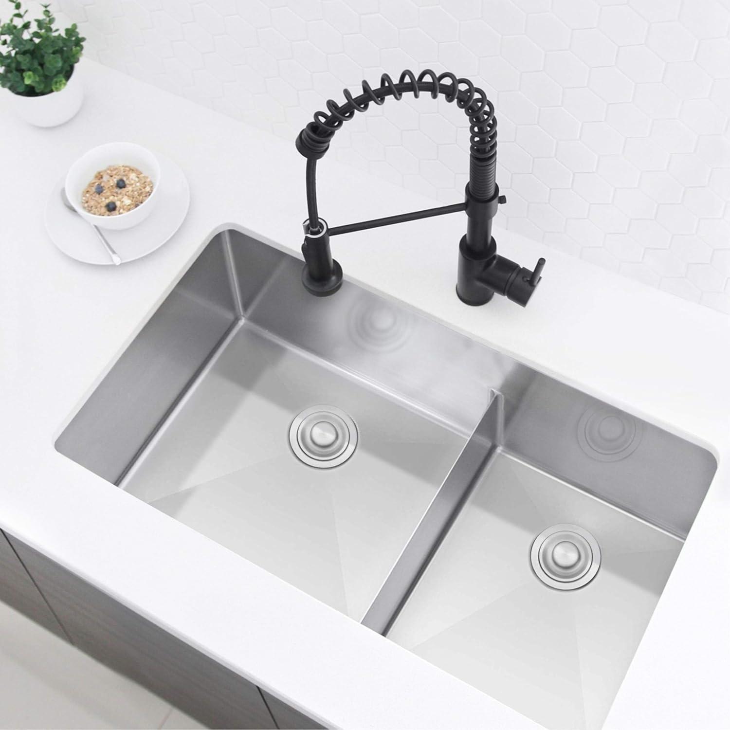 STYLISH 32 inch Low Divider 60/40 Double Bowl Undermount Kitchen Sink