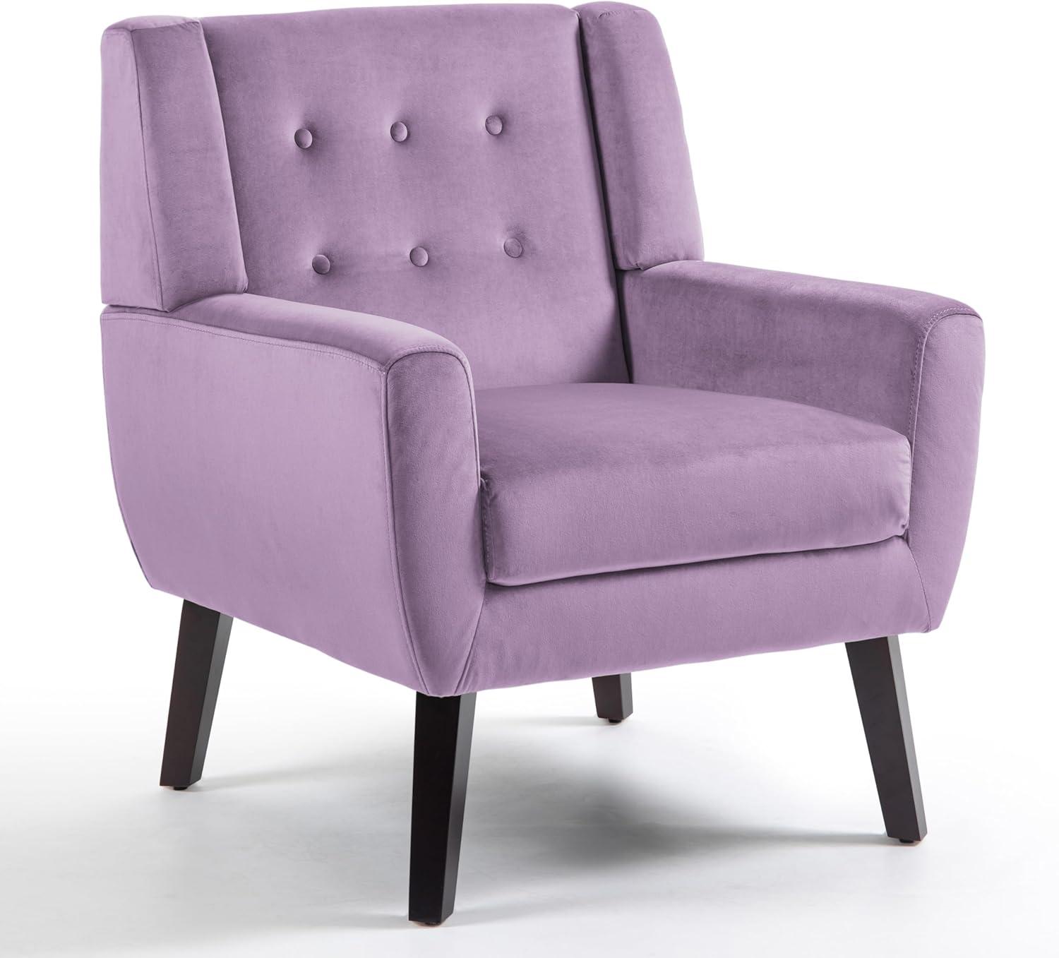 Mid-Century Modern Purple Velvet Accent Chair with Wood Legs