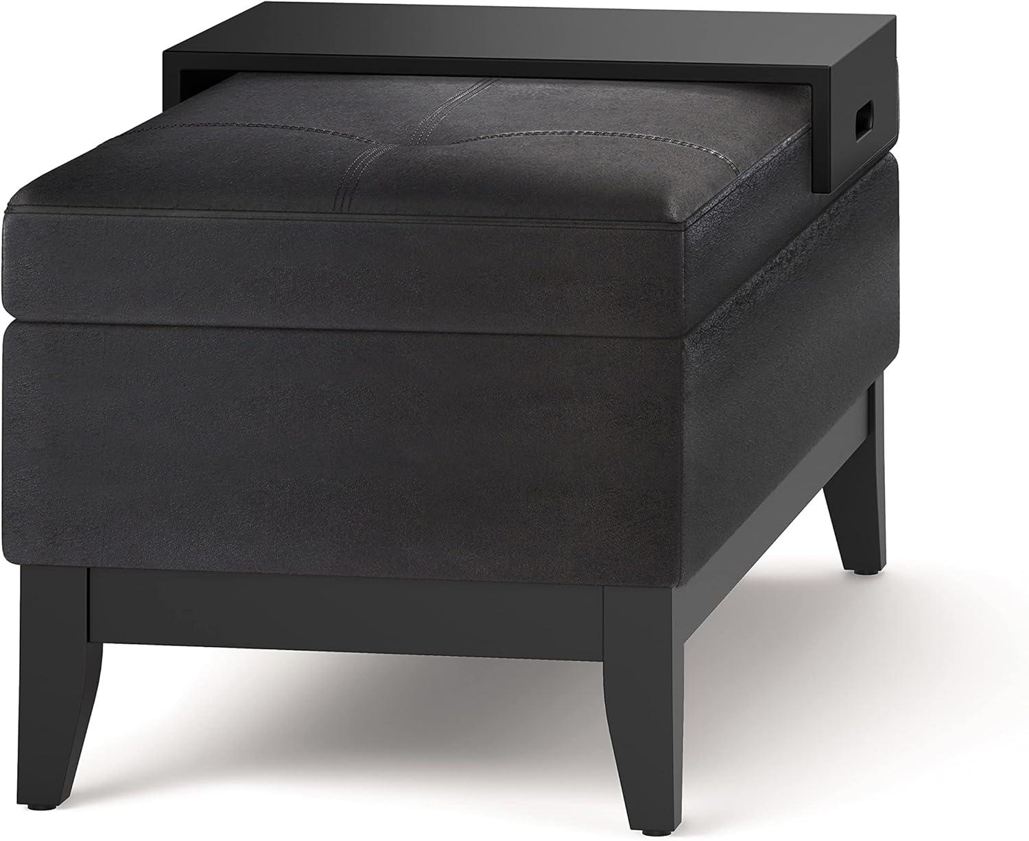 Simpli Home Oregon 42" Wd. Storage Ottoman Bench with Tray in Distressed Black