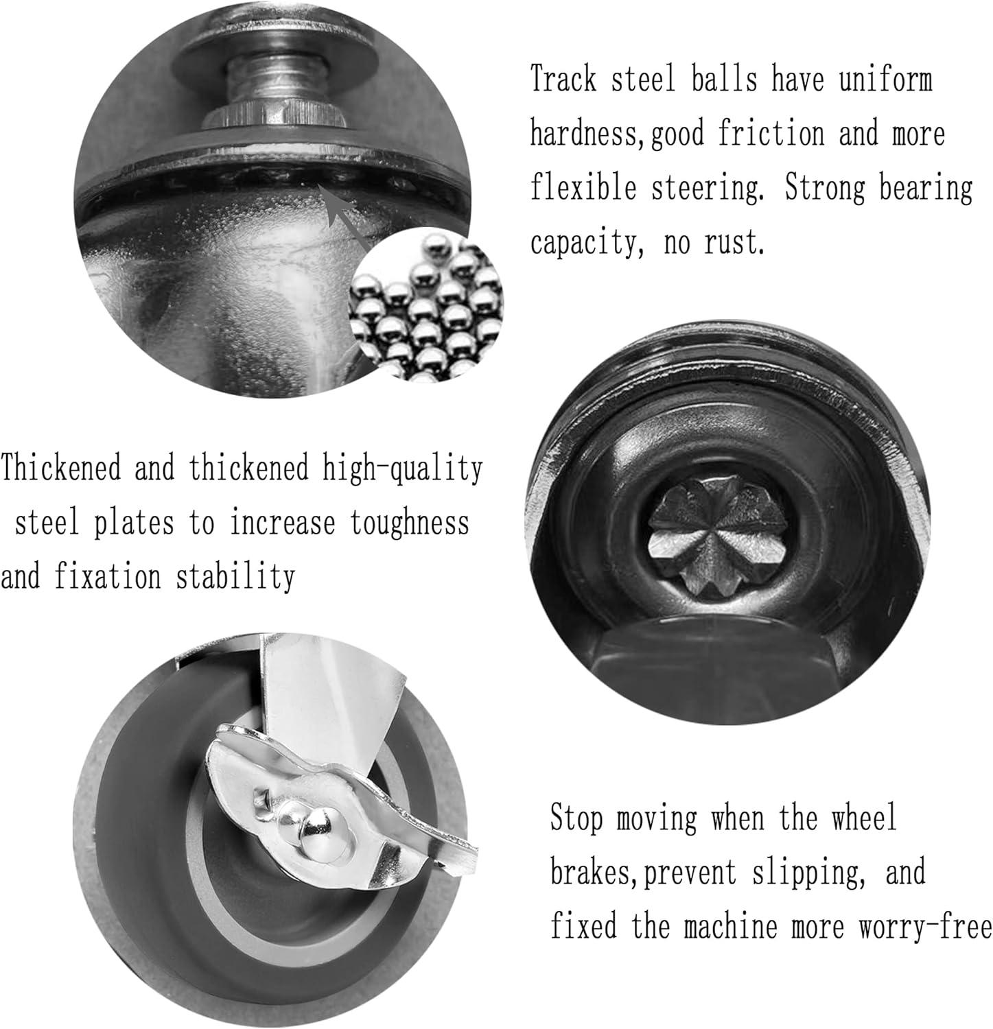 3 Inch Gray Thermoplastic Rubber Swivel Casters with Brake, Set of 4