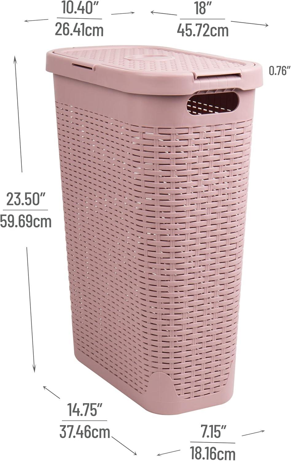 Mind Reader Mind Reader 40L Slim Laundry Hamper, Clothes Basket, Lid, Wicker Design, Plastic