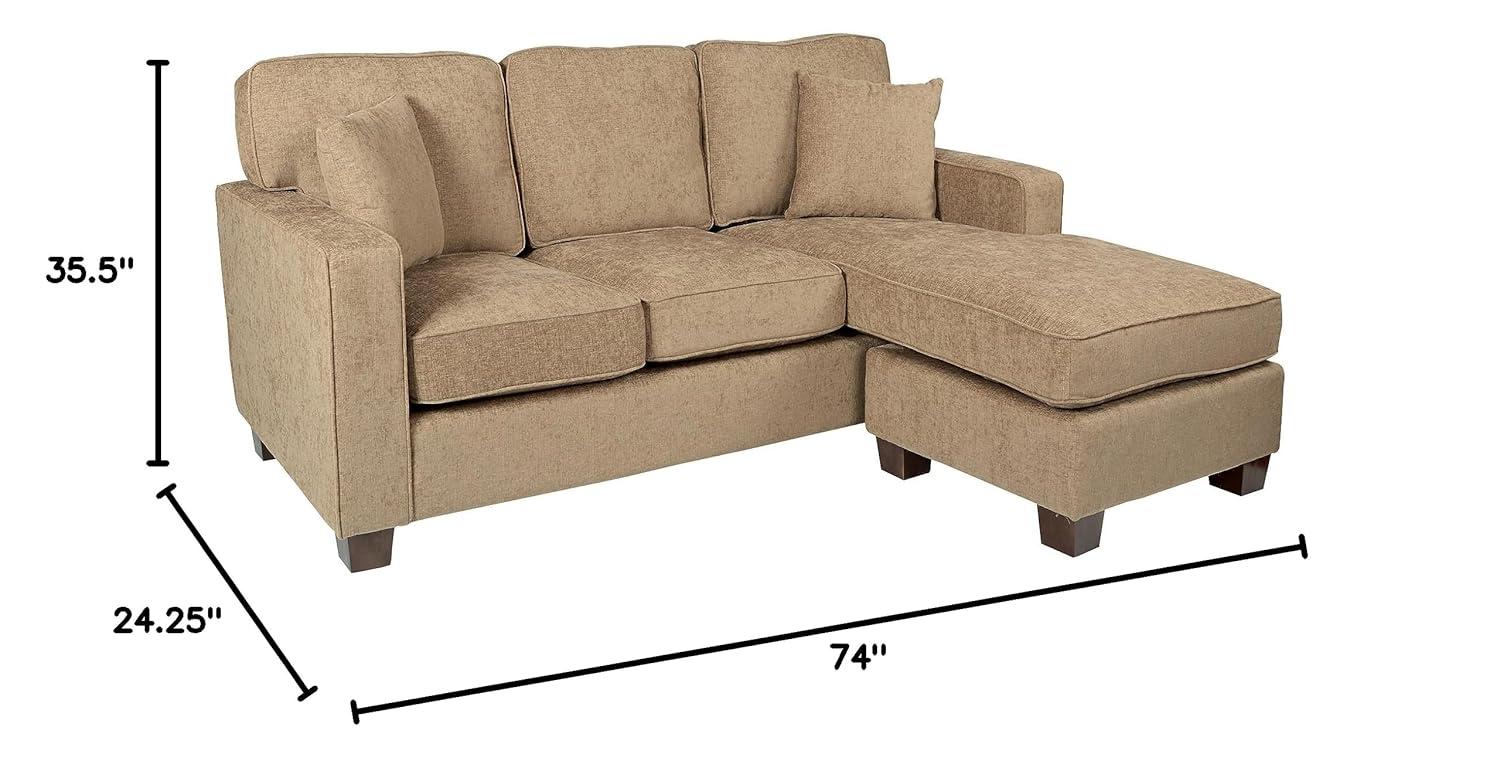 Russell Sectional in Earth Brown fabric with 2 Pillows and Coffee Finished Legs