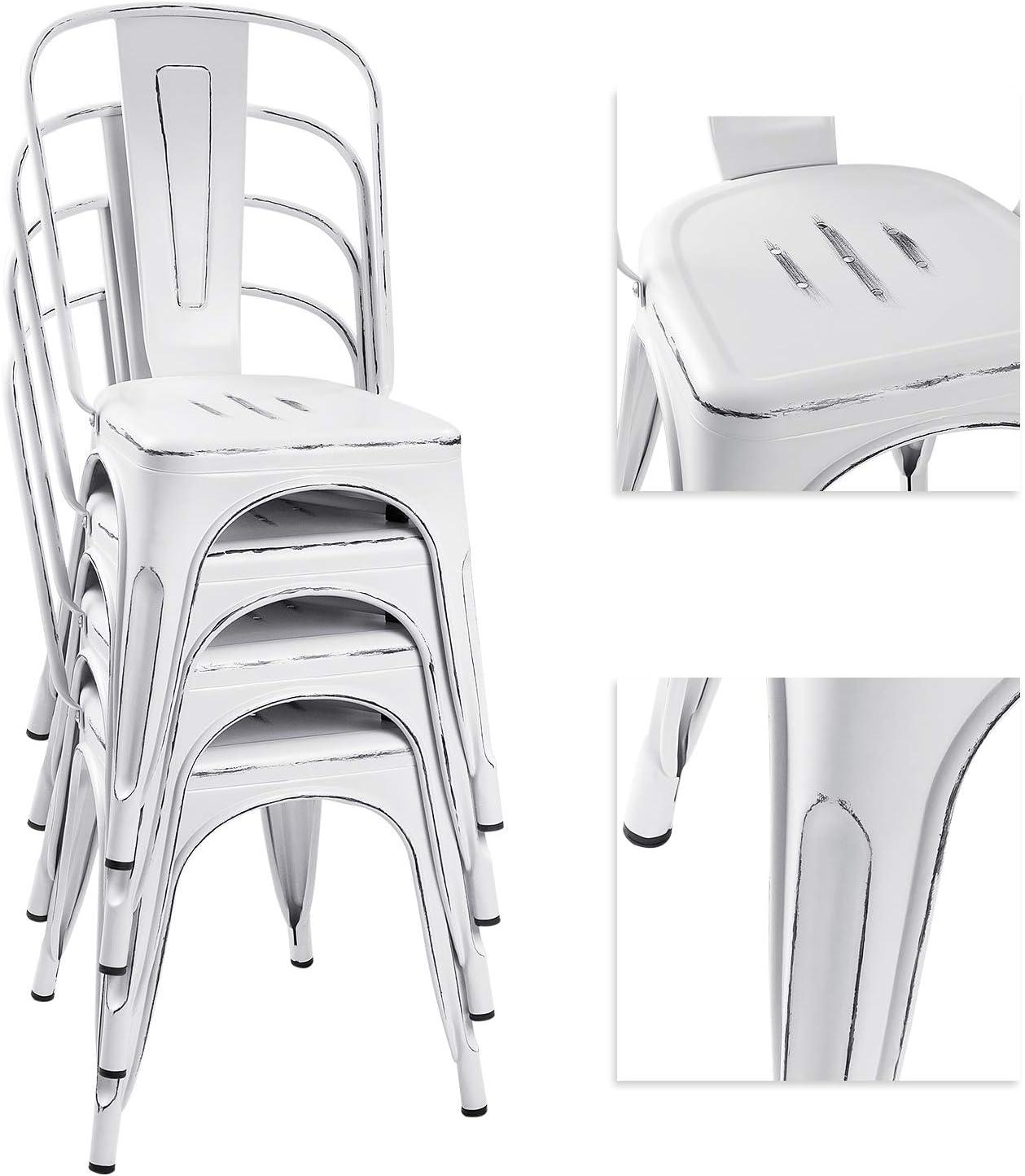 SOLEGGIATA Metal Dining Chairs Set of 4 White Metal Kitchen Chairs Stackable Bistro Chairs for Kitchen,Cafe,Dining Room,and Outdoor Use Vintage Cloud White Color