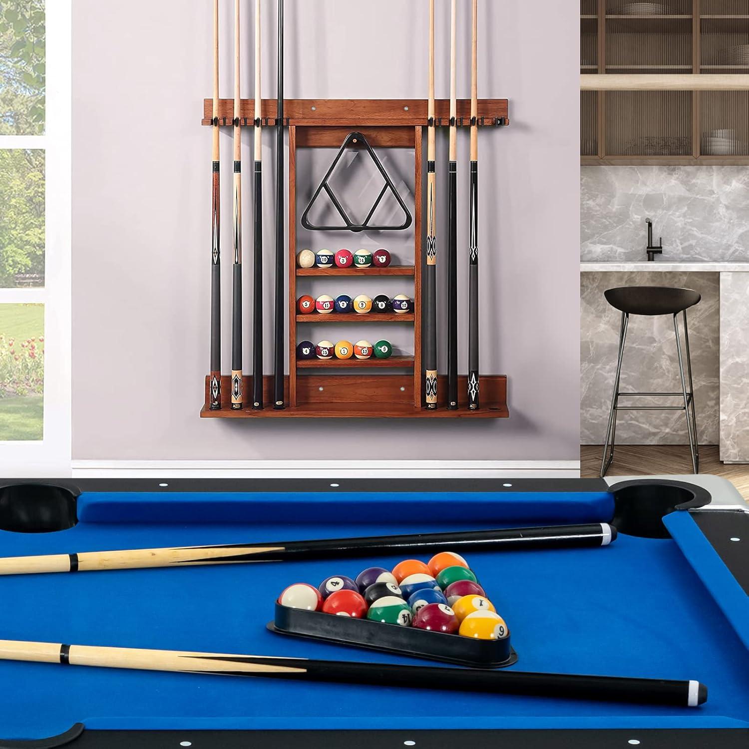 Topbuy Wall-Mounted Billiard Pool Cue Rack Pool Sticker Holder for Storing Cues & Pool Table Equipment Accessories Brown