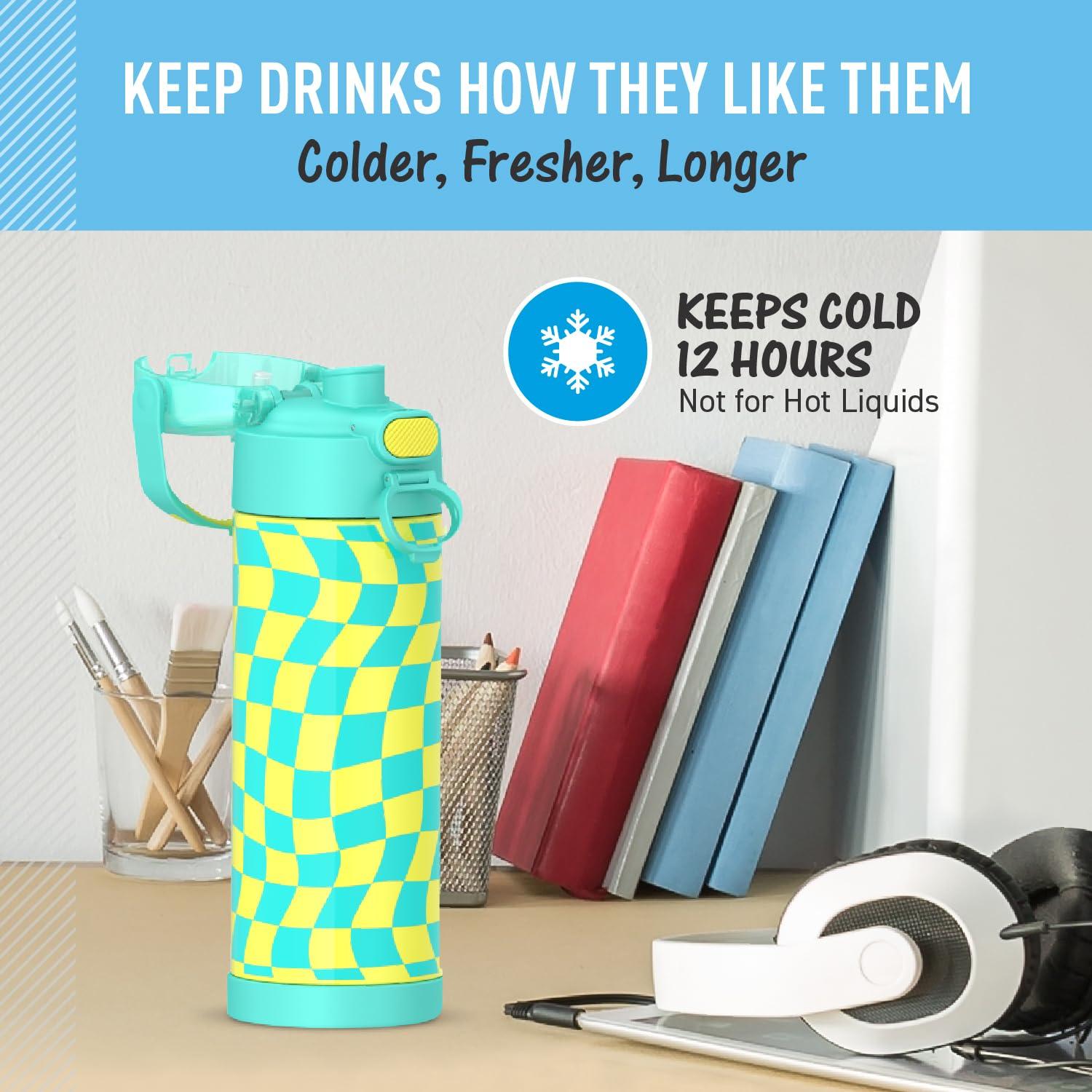 Thermos 16oz Stainless Steel FUNtainer Water Bottle with Bail Handle - Teal Checkers