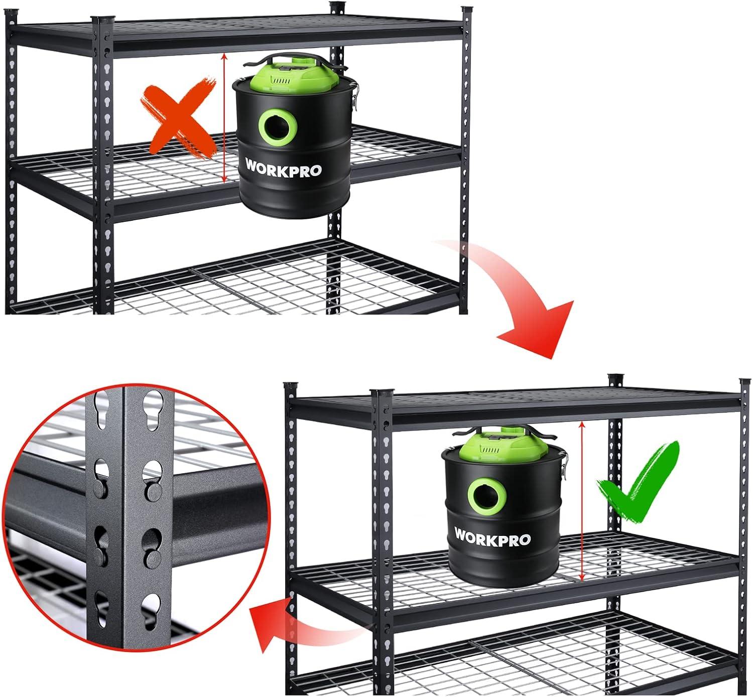 WORKPRO 5-Tier Metal Shelving Unit, 48”W x 24”D x 72”H, Heavy Duty Adjustable Storage Rack, 4000 lbs Load Capacity (Total), for Garage, Basement, Warehouse