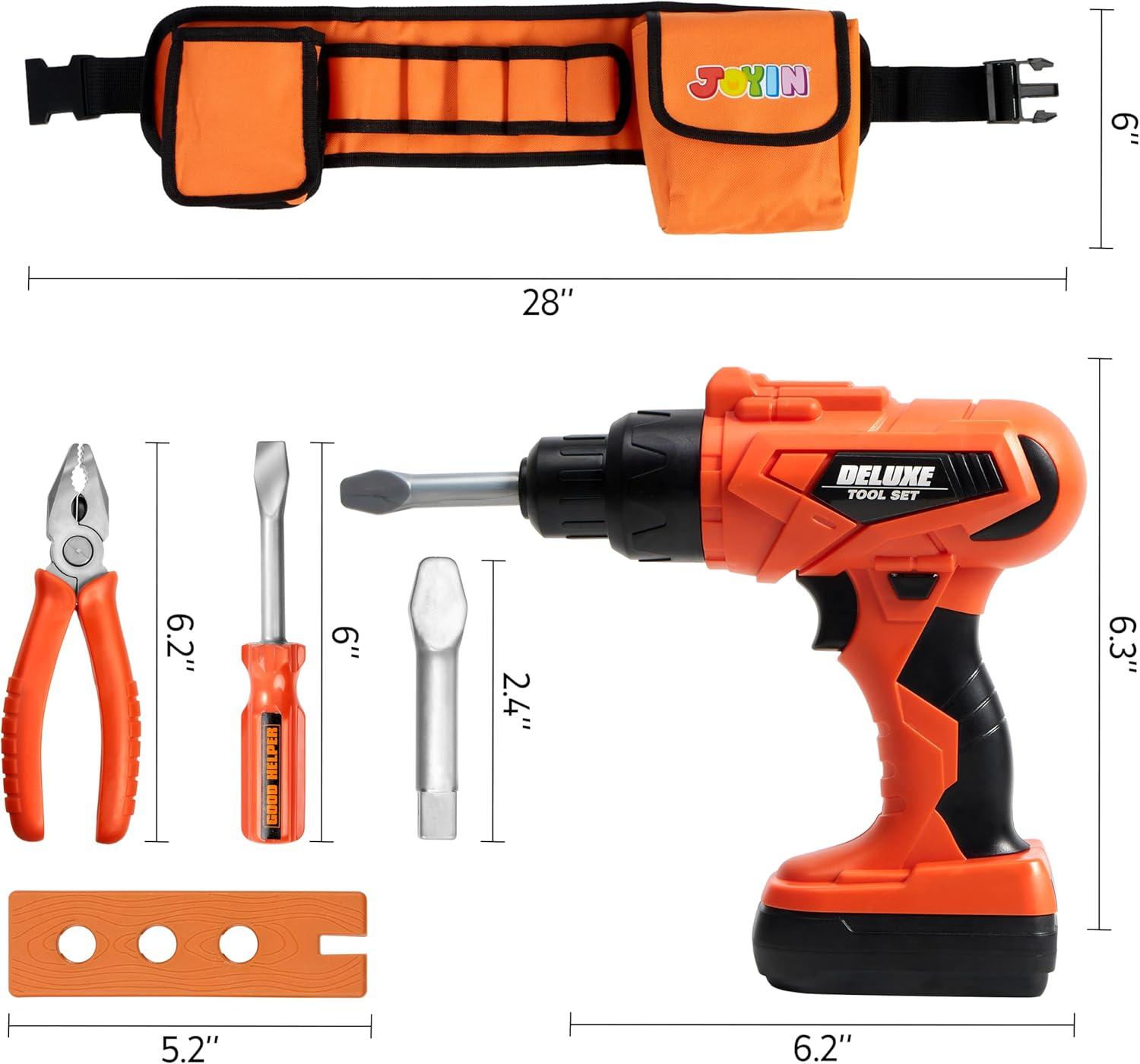 Joyfy 19Pcs Kids Tool Set, Pretend Play Toddler Power Toy Tool with Construction Tool Belt for Boy Girl, Birthday Gift Ages 2 3 4 5 6 7 Years Old