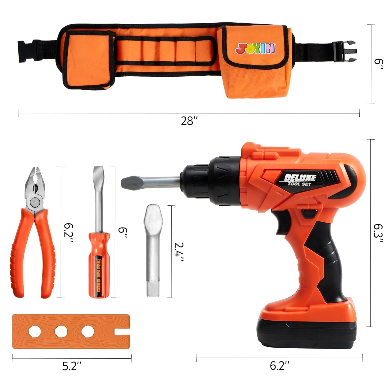 Joyfy 19Pcs Kids Tool Set, Pretend Play Toddler Power Toy Tool with Construction Tool Belt for Boy Girl, Birthday Gift Ages 2 3 4 5 6 7 Years Old