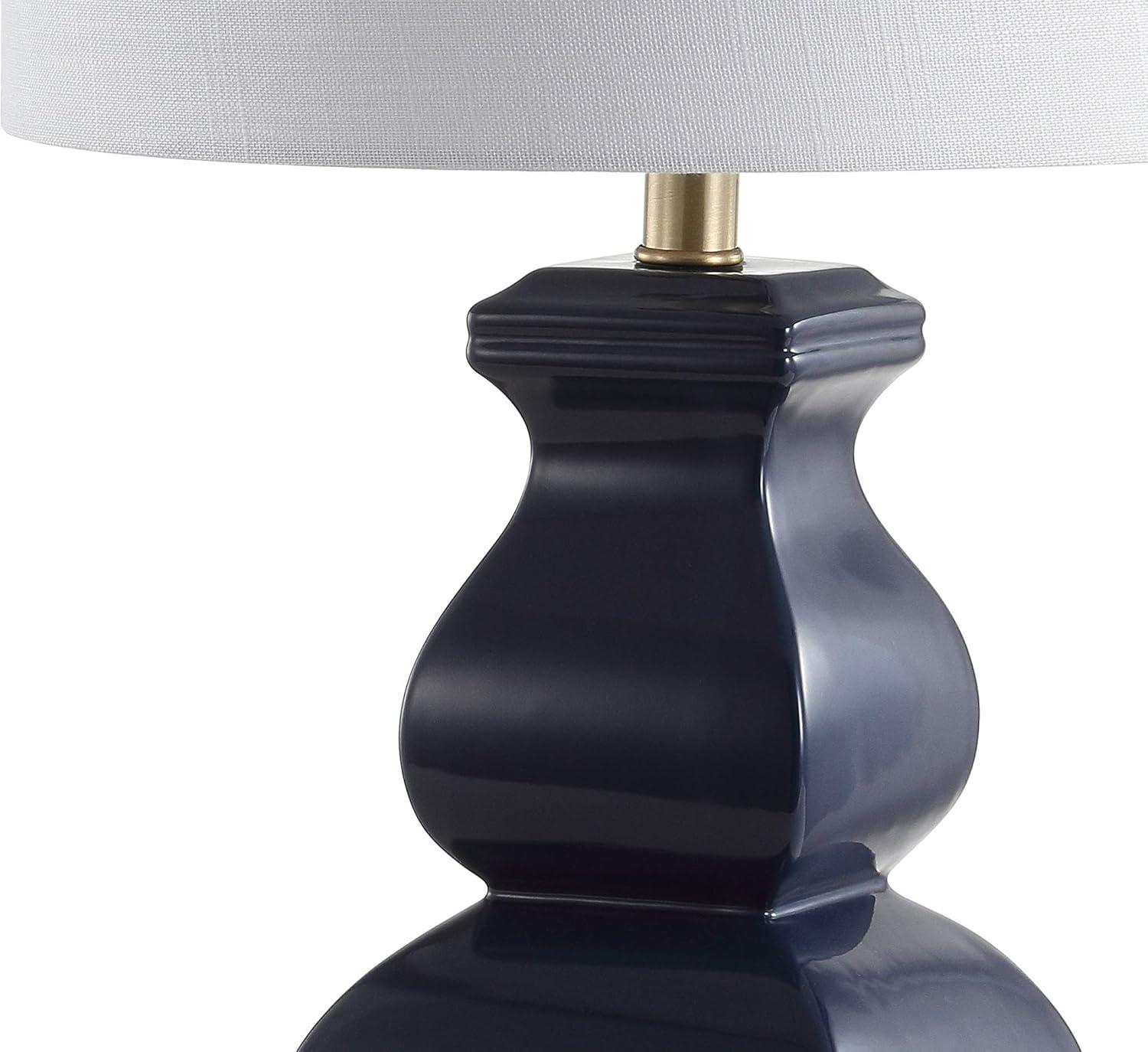 Navy and Gold Ceramic LED Table Lamp with Linen Shade