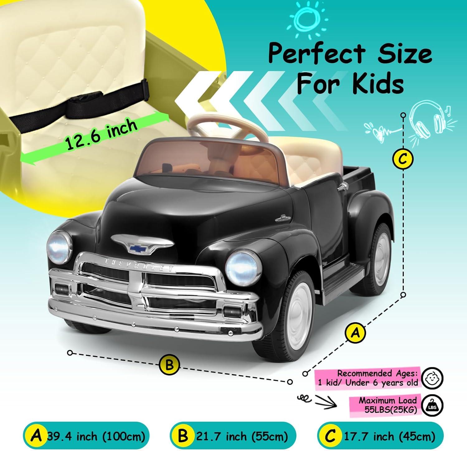 Black 12V Kids Ride-On Chevrolet 3100 Pickup Truck