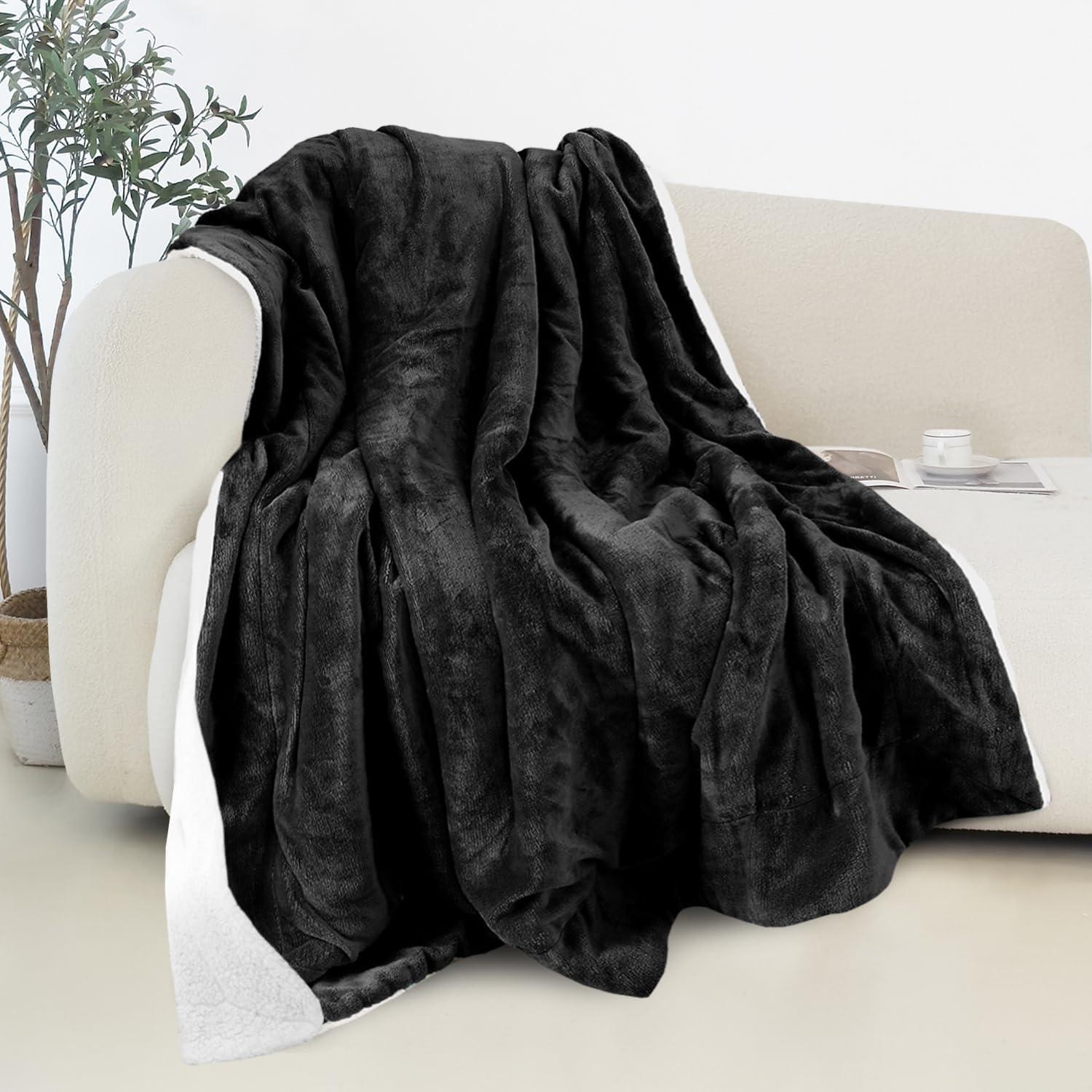 Luxury Flannel Super Soft Lightweight Reversible Throw Black