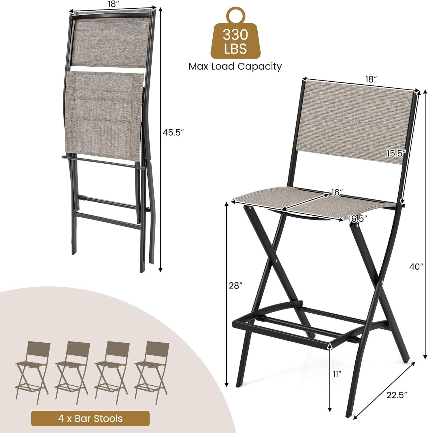 Costway Set of 4 Outdoor Bar Chair Folding Bar Height Stool with Metal Frame Coffee