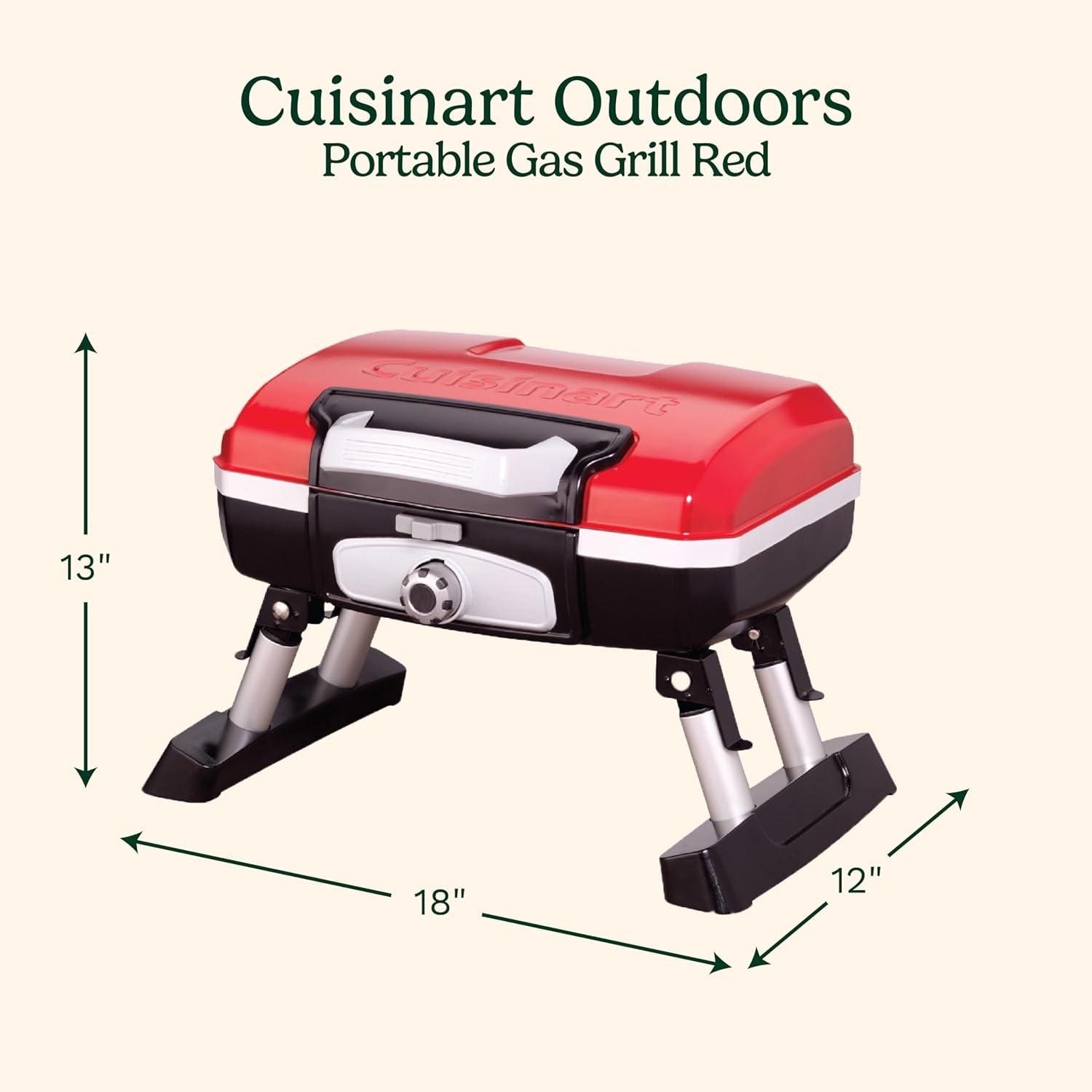 Cuisinart Red Portable Tabletop Propane Gas Grill with Folding Legs