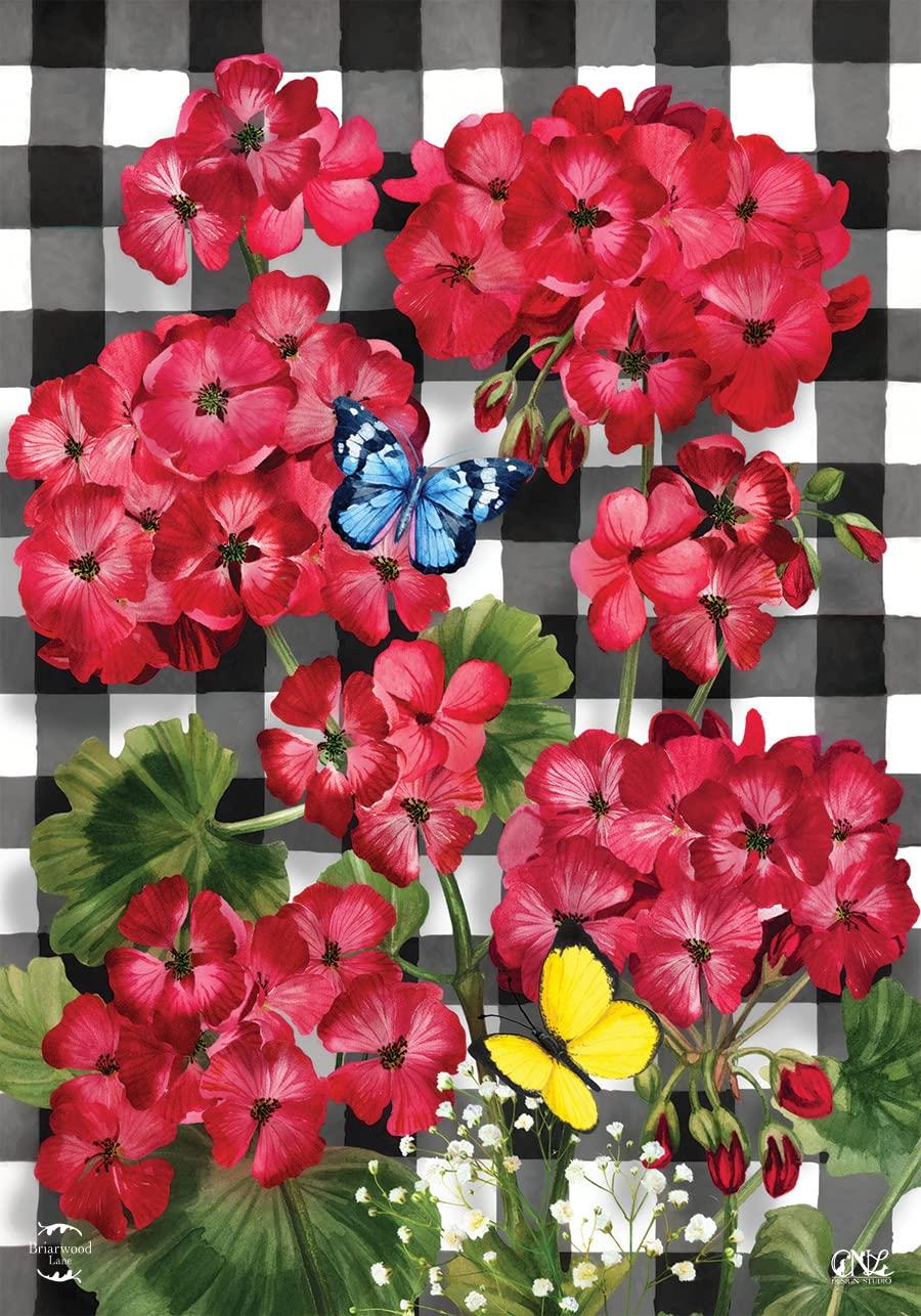 Checkered Geraniums Summer House Flag Floral 28" x 40" Briarwood Lane