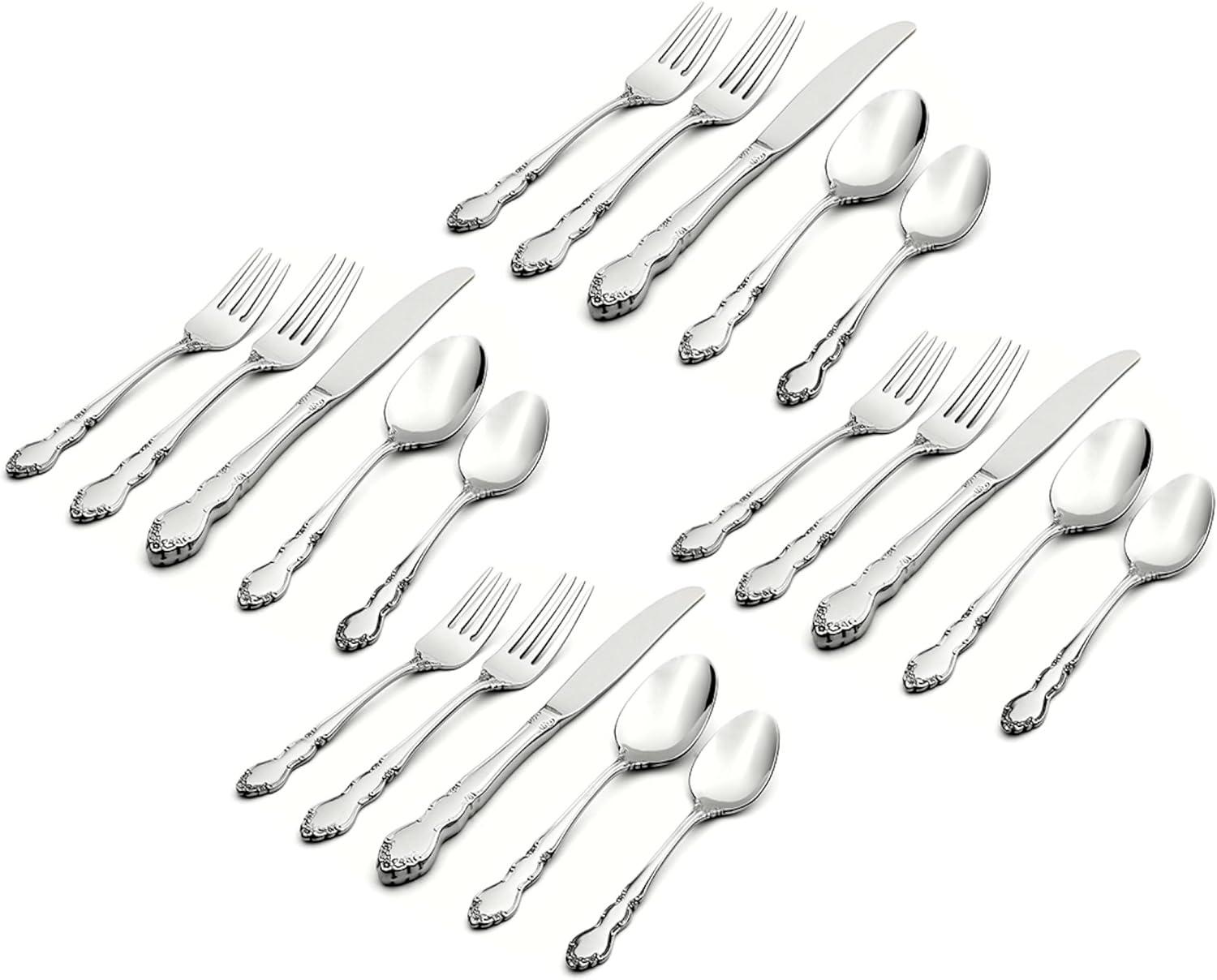 Dover 20-Piece Stainless Steel Flatware Set with Floral Design