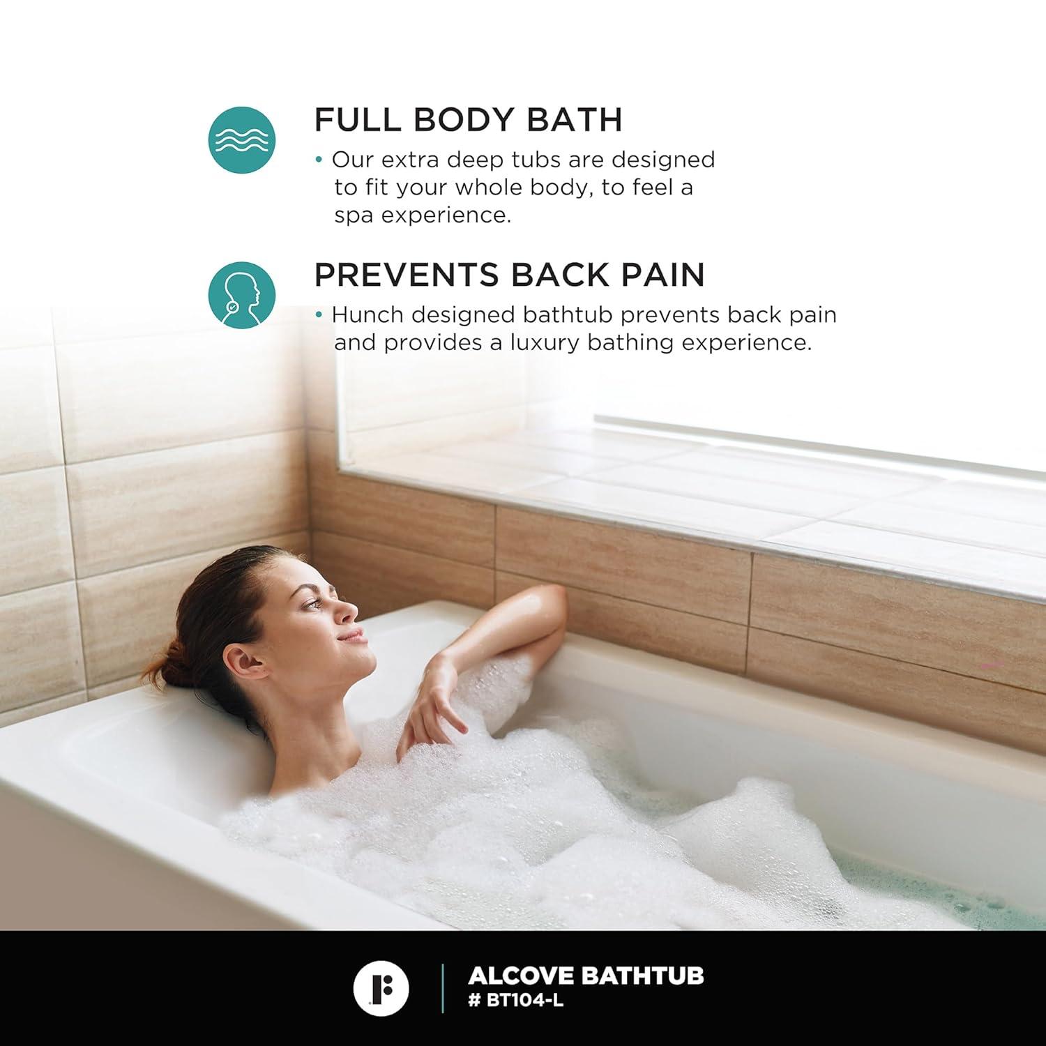 Fine Fixtures Acrylic Fiberglass Drop-In Bathtub - Alcove Soaking Bath Tub with Integral Apron Front & Left Hand Drain, 60"x30" Glossy White - Durable, Modern Soaking Tub for Relaxation & Comfort