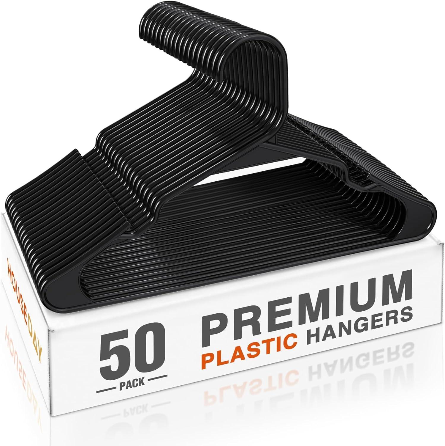 Lux Decor Collection Plastic Hangers Pack of 50, Non-Slip Coat and Shirt Hangers - Black